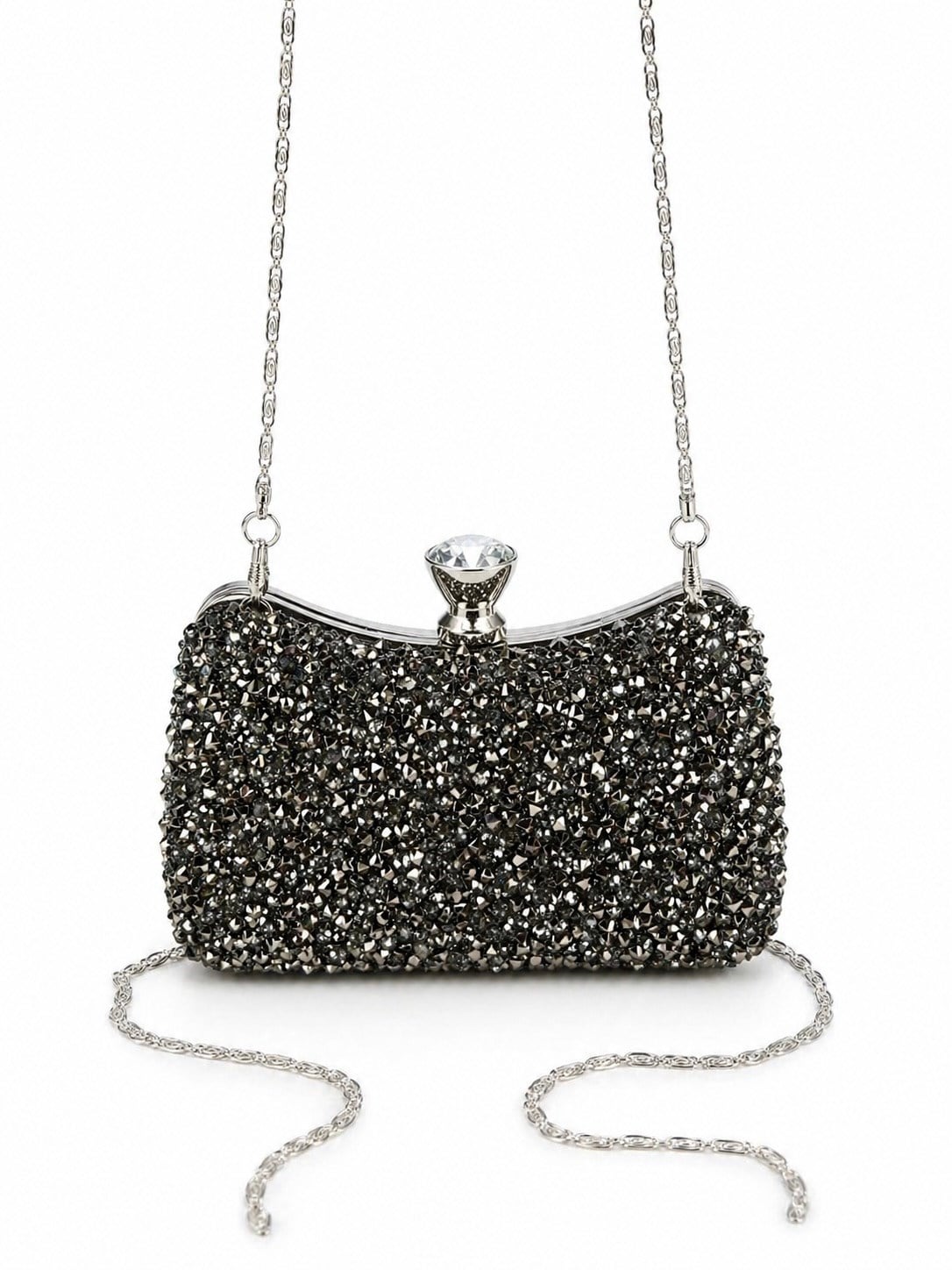 Diamond Işıltılı Clutch Abiye Çanta Antrasit