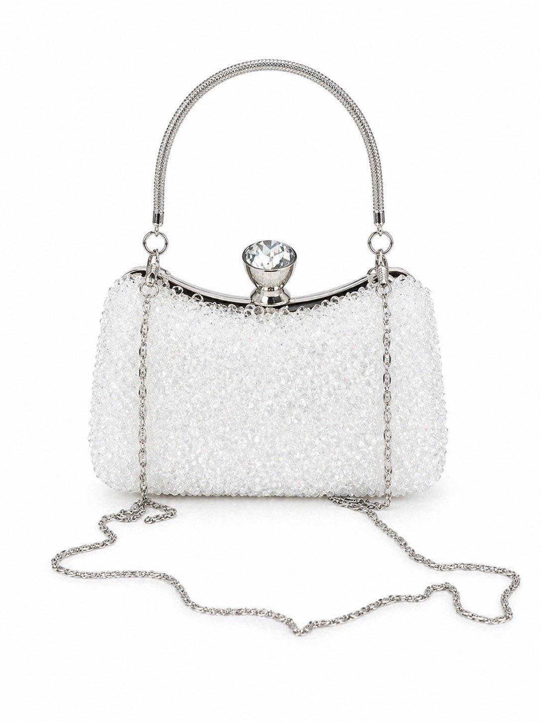 Diamond Işıltılı Clutch Abiye Çanta Beyaz