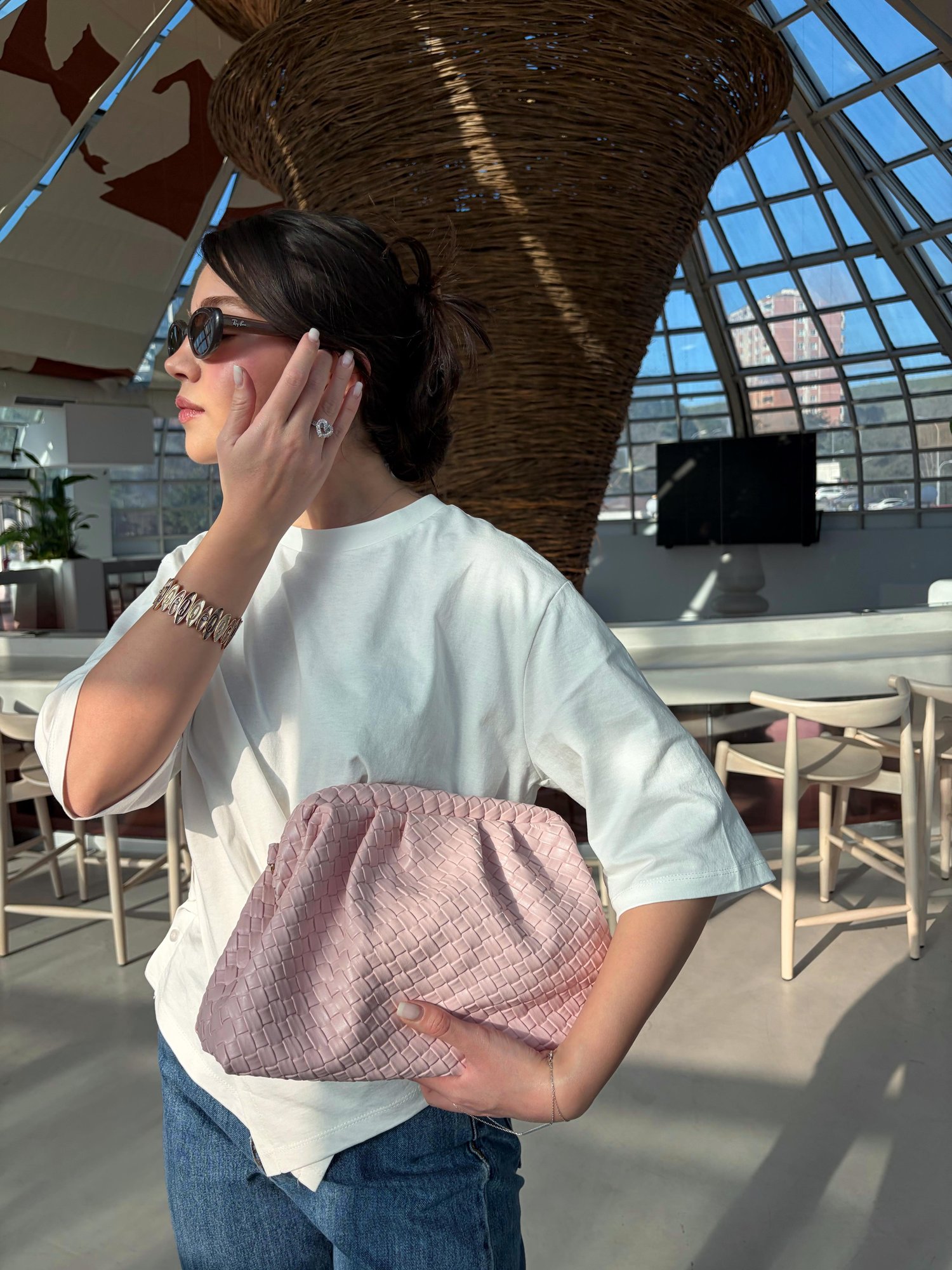 Glow Örgü Detaylı Çapraz Çanta Pudra