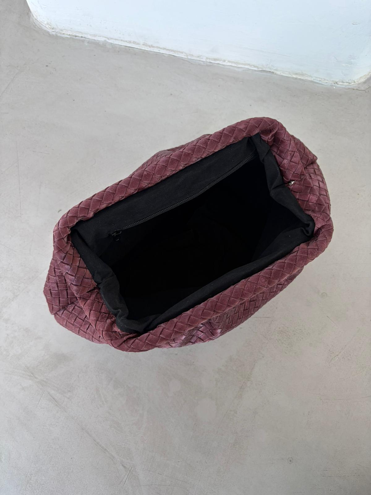 Glow Süet Örgü Detaylı Çapraz Çanta Bordo