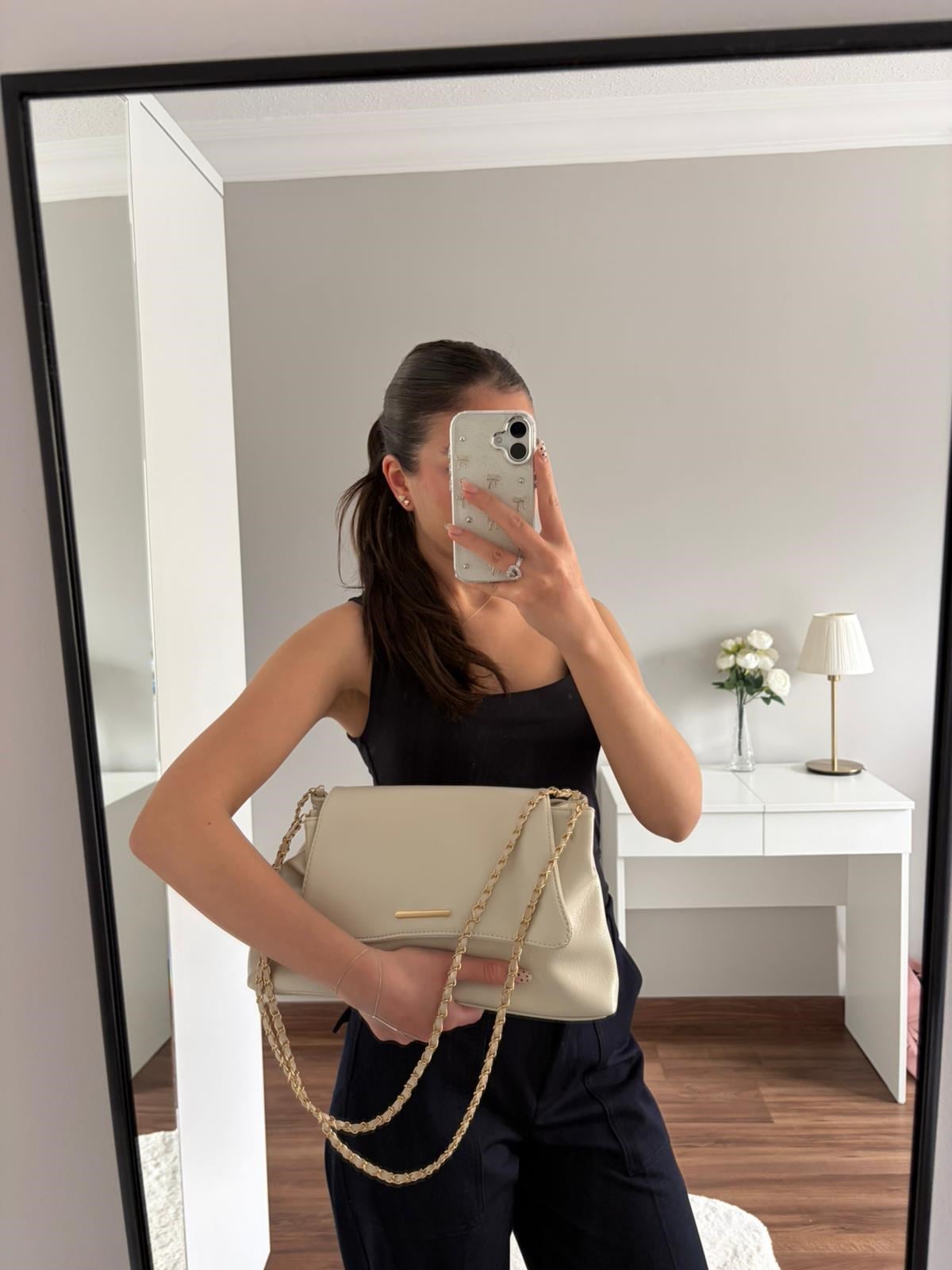 Lorea Zincir Askılı Kadın Omuz ve Clutch Çanta Krem