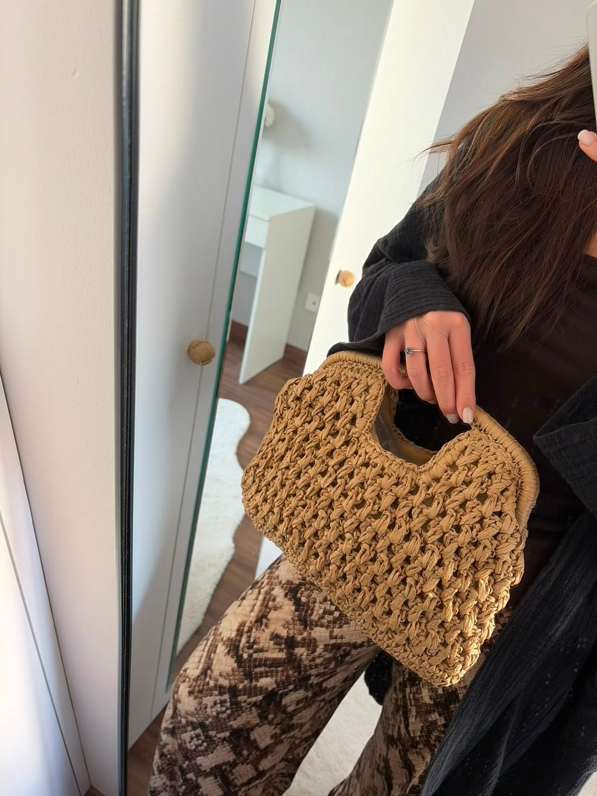 Lorisa Gold Zincir Detaylı Hasır El ve Omuz Çanta