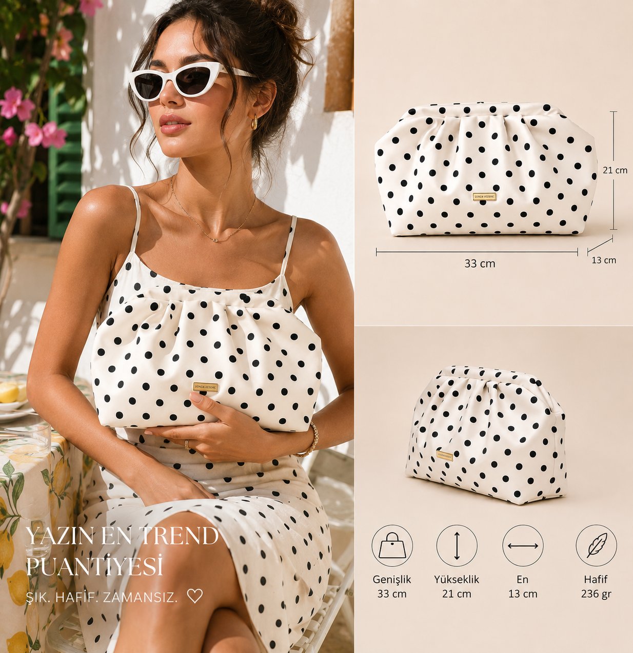 Milano Puantiye Desenli Kadın Clutch Çanta
