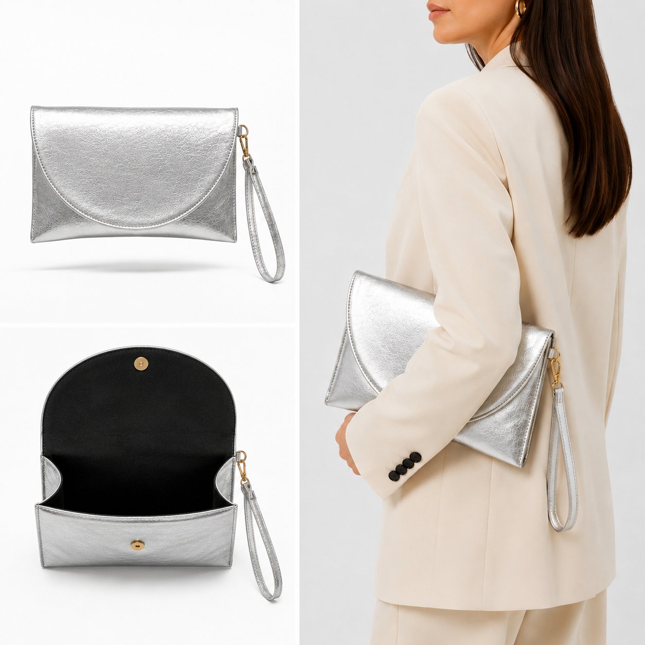 Muse Kadın Clutch Çanta Gümüş