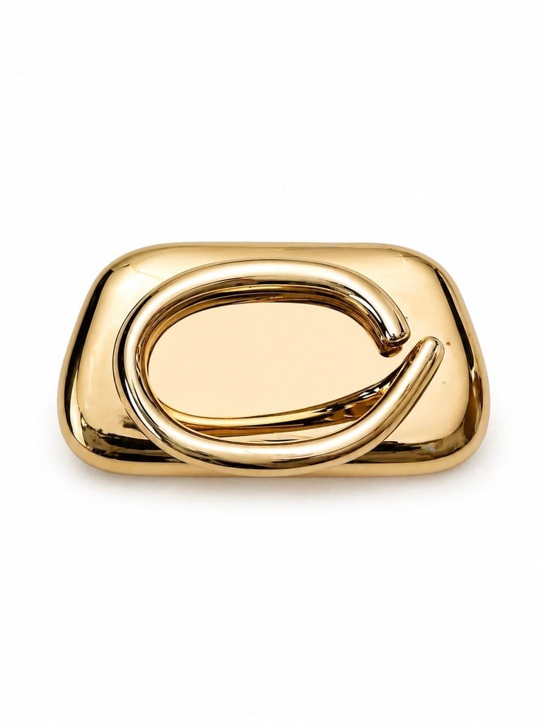 Ring Oval Tutma Detaylı Clutch Abiye Çanta Gold