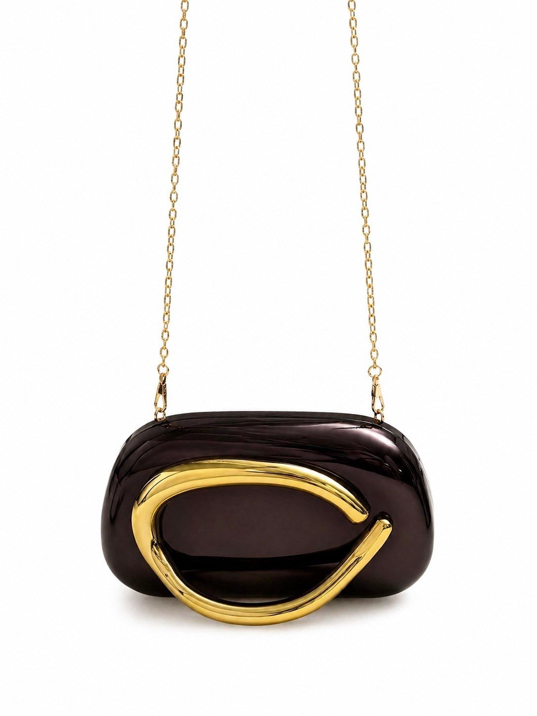 Ring Oval Tutma Detaylı Clutch Abiye Çanta Siyah
