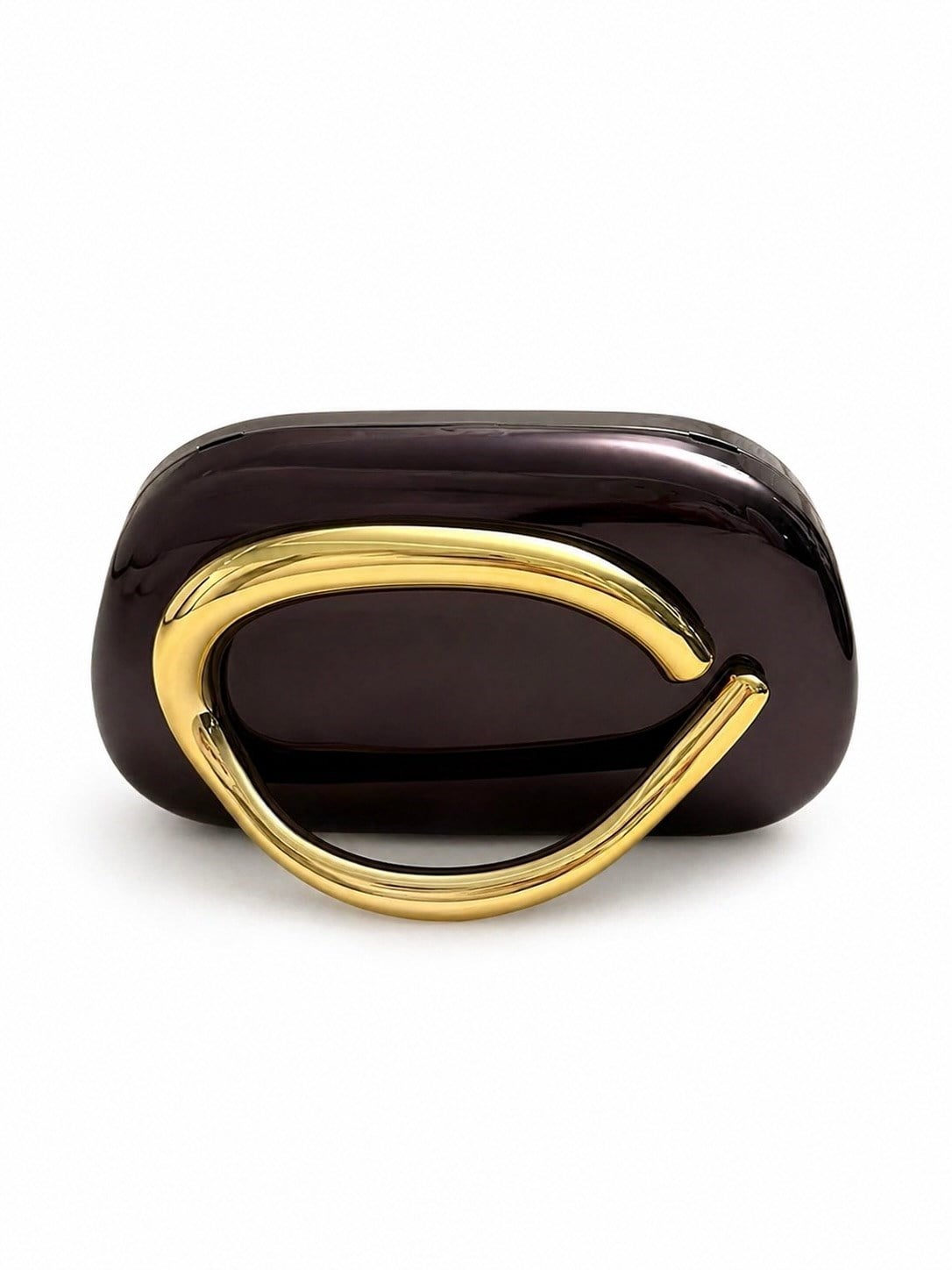 Ring Oval Tutma Detaylı Clutch Abiye Çanta Siyah