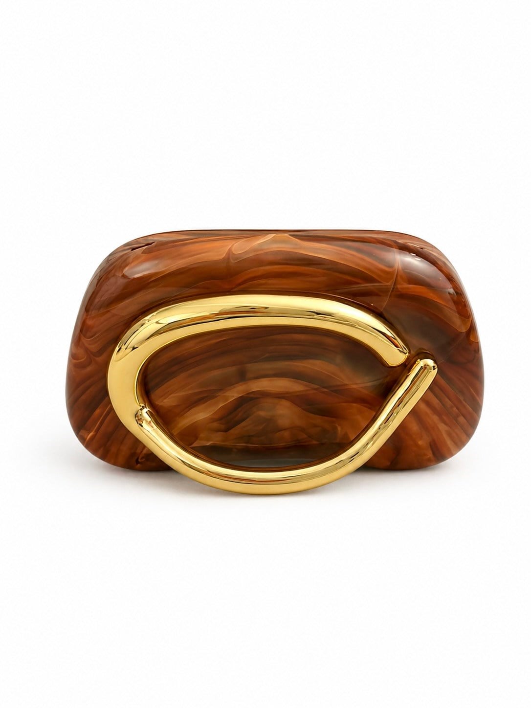 Ring Oval Tutma Detaylı Clutch Abiye Çanta Kahverengi Mermer