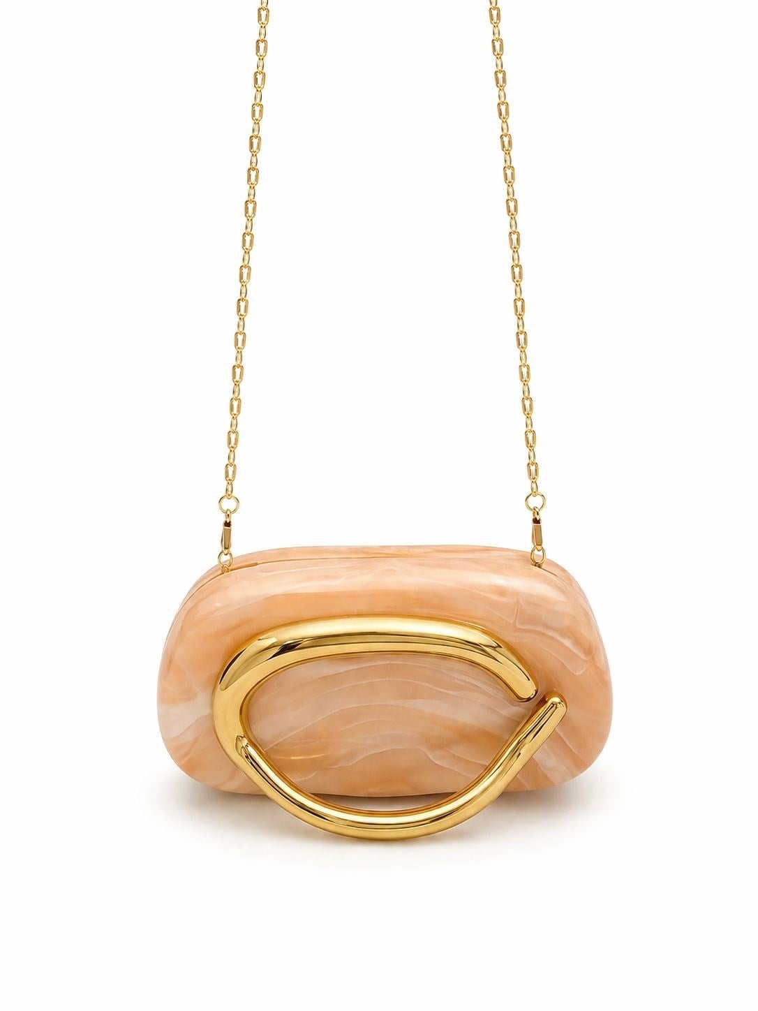 Ring Oval Tutma Detaylı Clutch Abiye Çanta Ekru Mermer