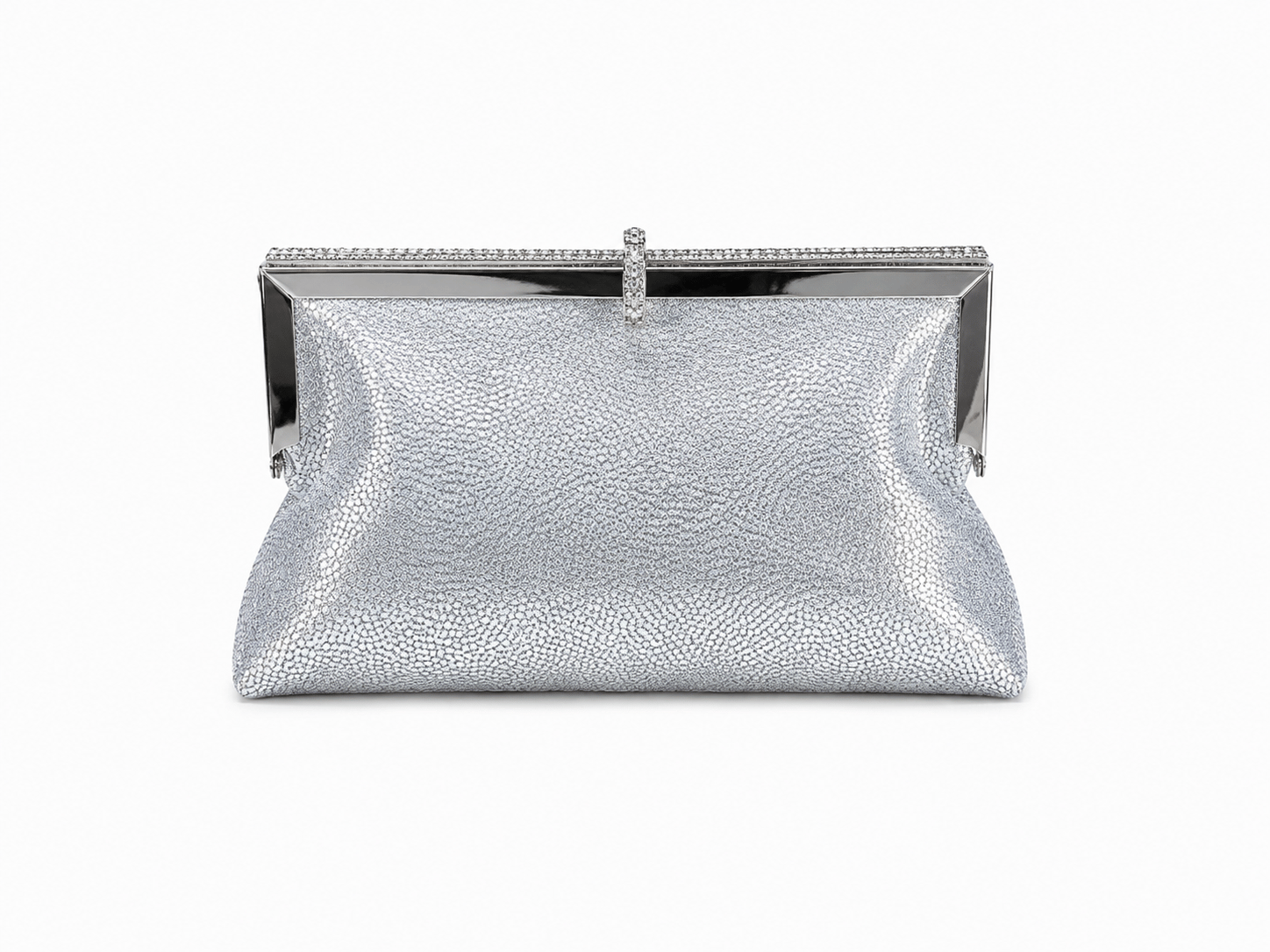 Roselle Desenli Simli Clutch Abiye Çanta Gümüş