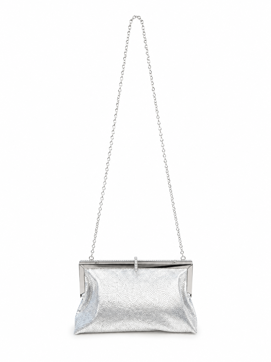 Roselle Desenli Simli Clutch Abiye Çanta Gümüş