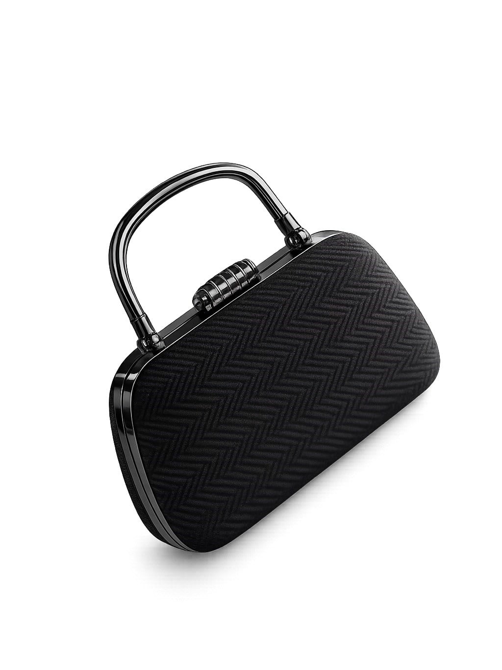 Sleek Zikzak Desenli Simli Clutch Abiye Çanta Siyah