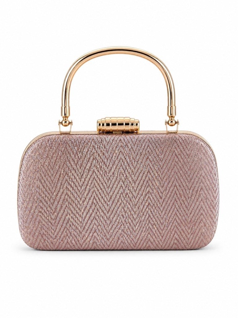 Sleek Zikzak Desenli Simli Clutch Abiye Çanta Pudra