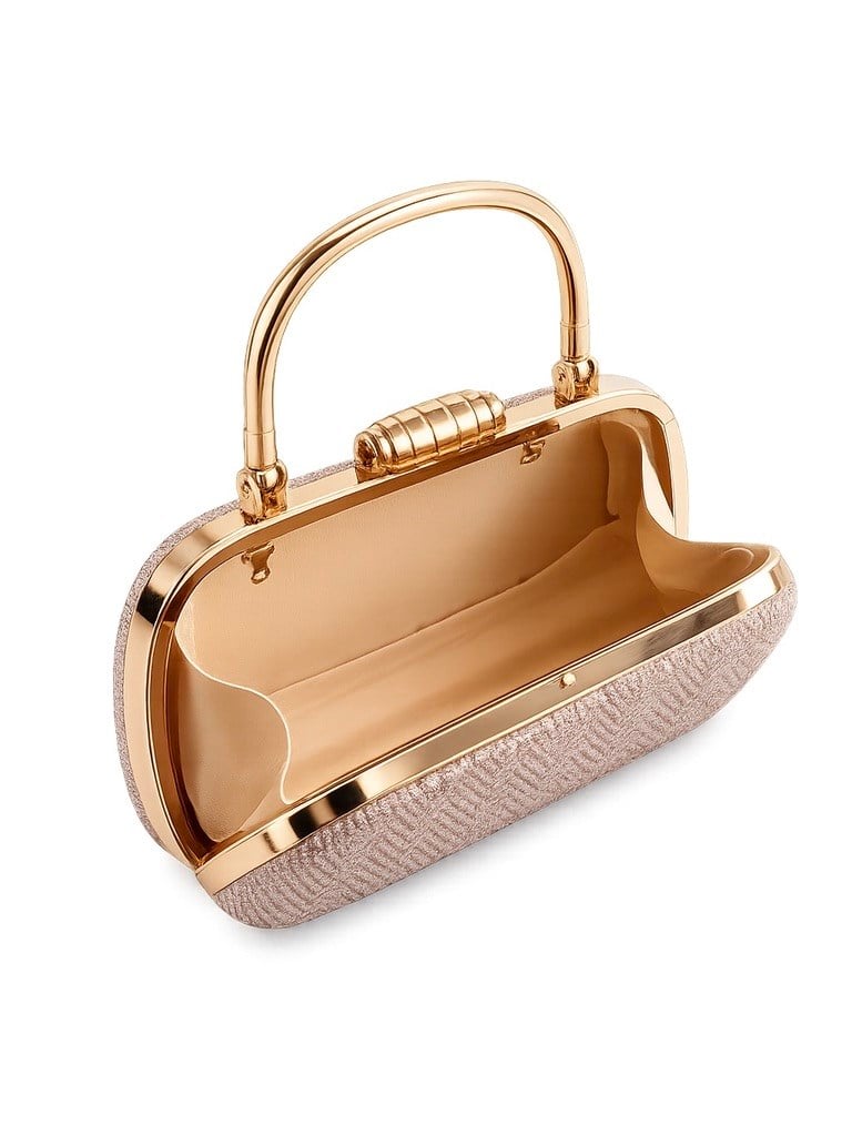 Sleek Zikzak Desenli Simli Clutch Abiye Çanta Pudra