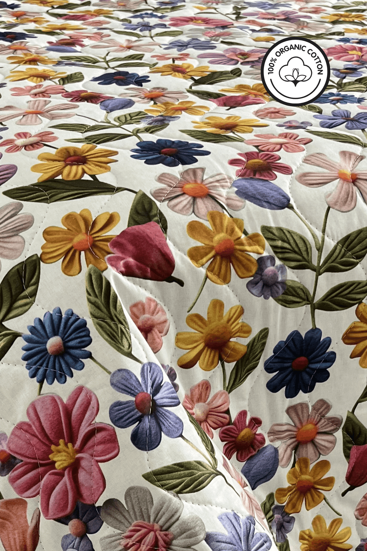%100 Pamuk Kapitone Dijital Baskılı Yatak Örtüsü – Botanic Bloom Tek Kişilik 160x230 cm - Laviens Home