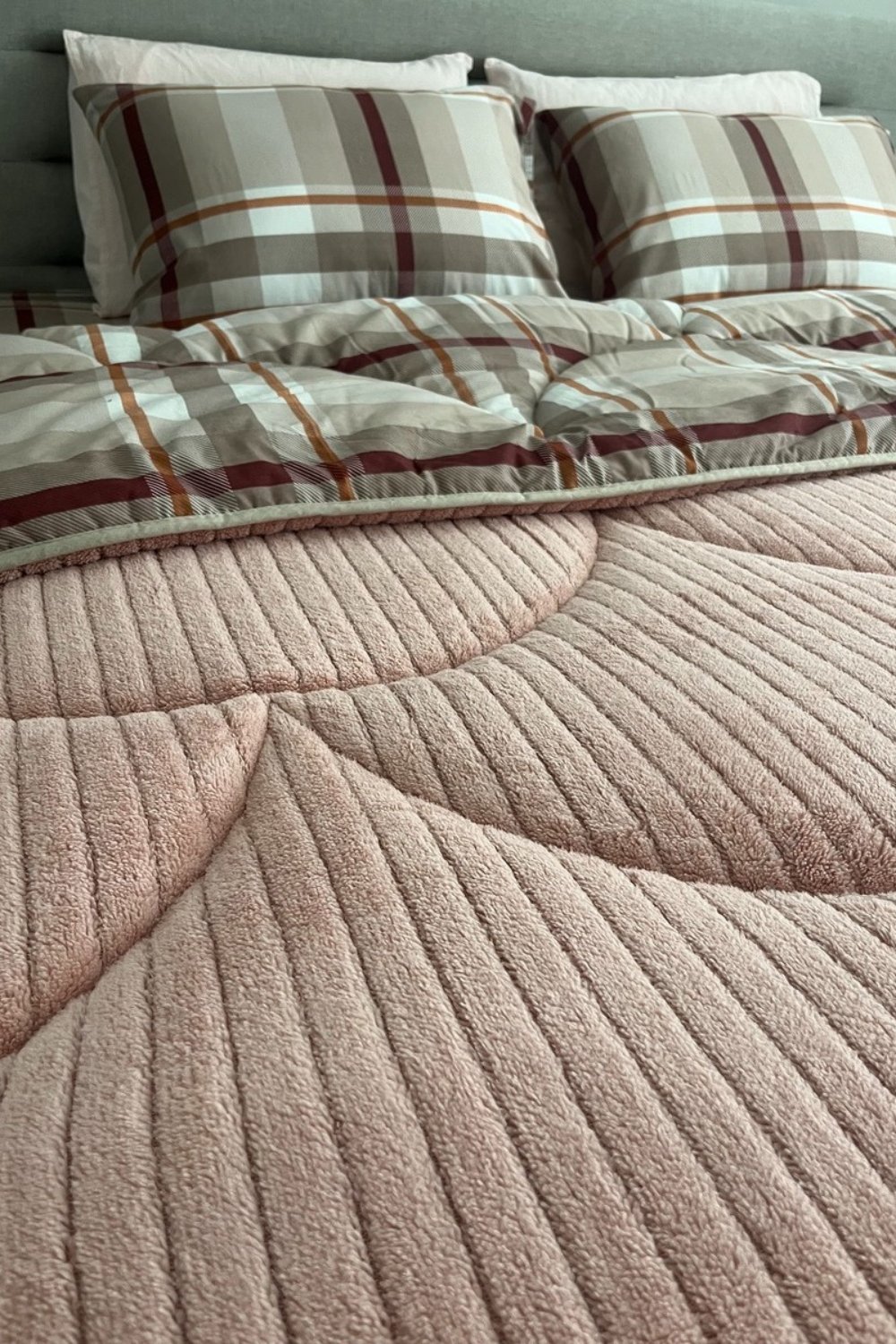 Tek Kişilik Pudra Çizgili Welsoft Yorgan Ve 1 Adet Yastık Kılıfı 155x215 cm