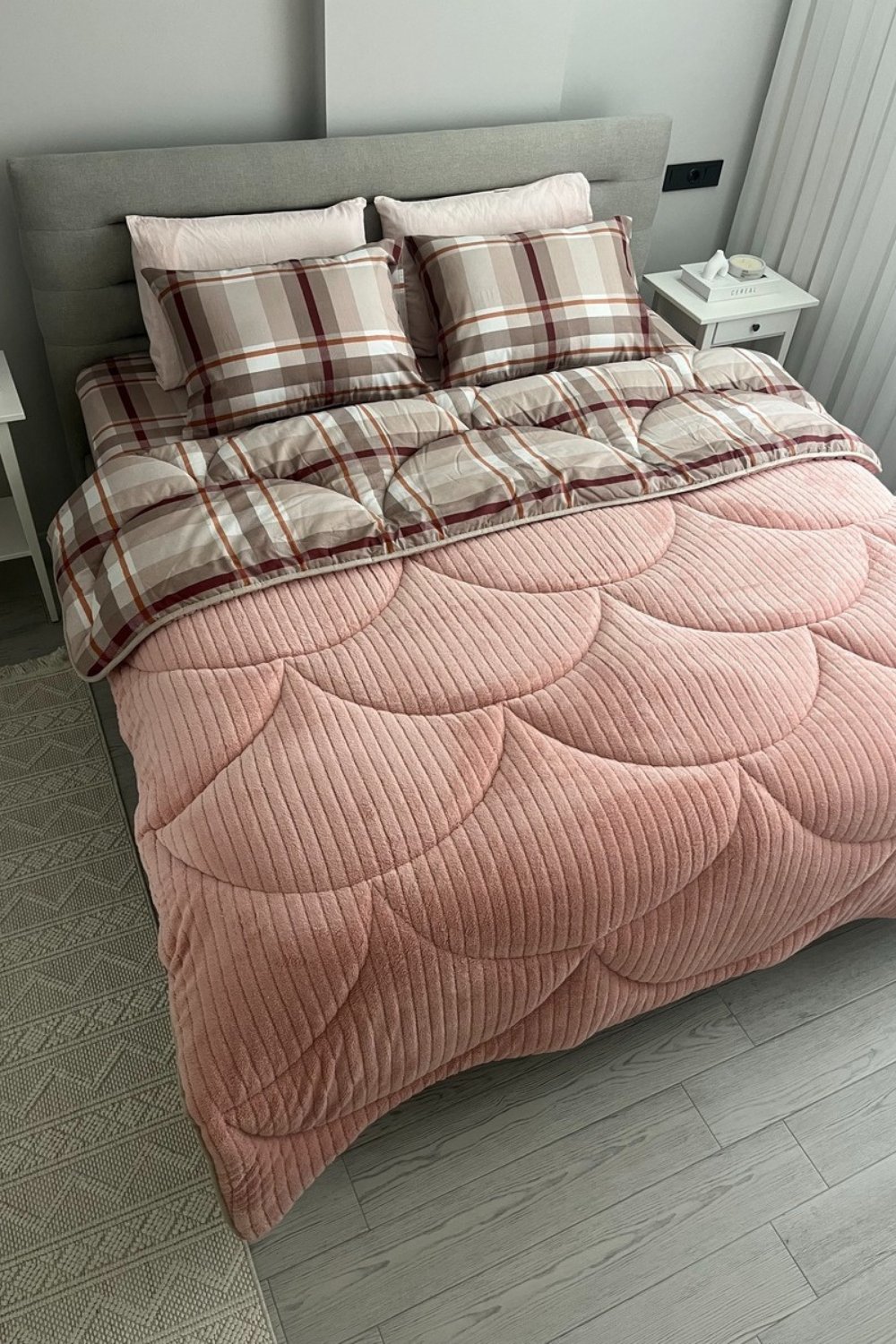 Tek Kişilik Pudra Çizgili Welsoft Yorgan Ve 1 Adet Yastık Kılıfı 155x215 cm