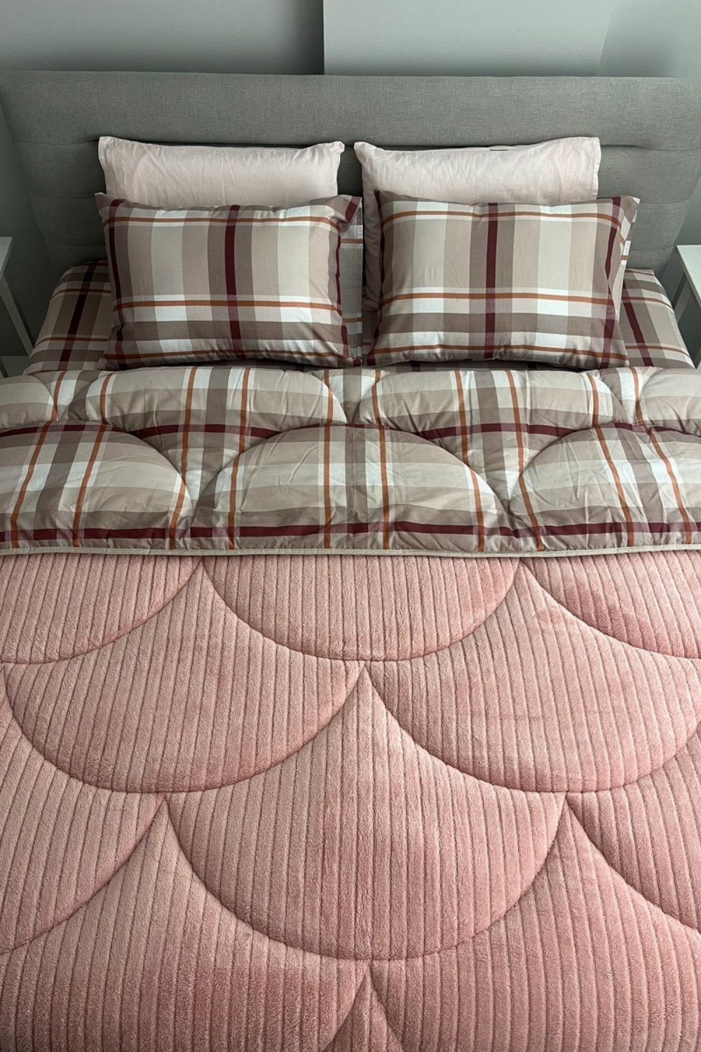 Tek Kişilik Pudra Çizgili Welsoft Yorgan Ve 1 Adet Yastık Kılıfı 155x215 cm