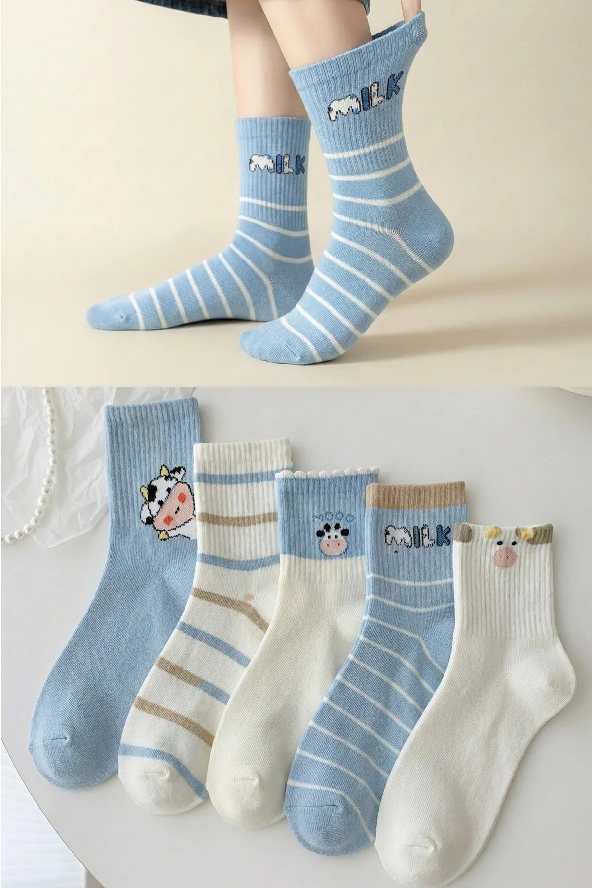  5 Çift İnek Desenli Kadın ÇorapBGK markasının homewear koleksiyonunun bir parçası olarak tasarlanan 