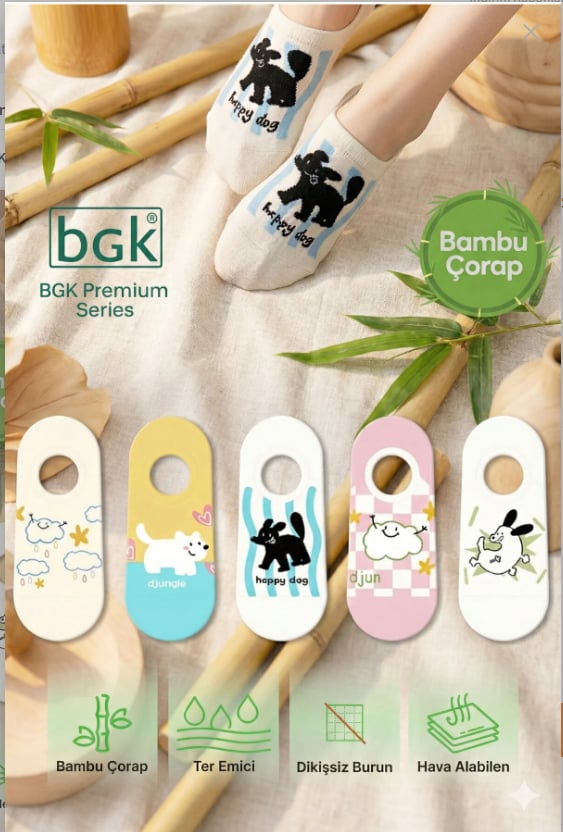 5 Çift Bambu Desenli Kadın Babet Çorap (Dikişsiz) Premium