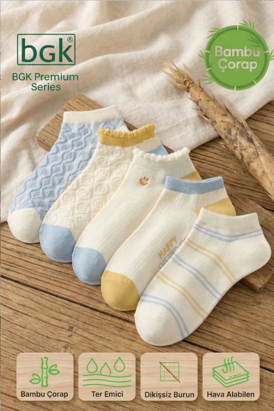 5 Çift Bambu Desenli Kadın Çorap (Dikişsiz) Premium