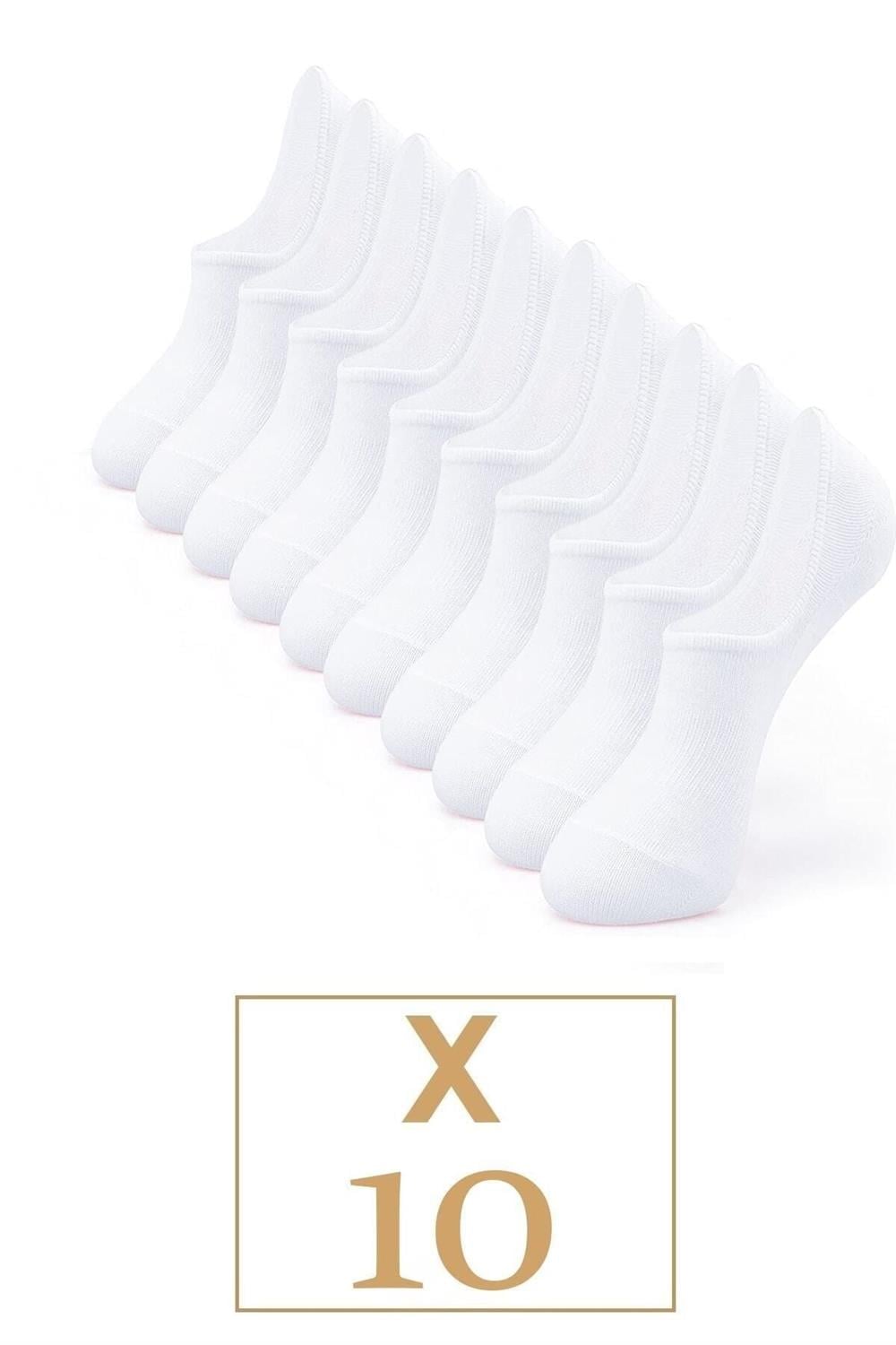 Unisex 10 Çift Pamuklu Görünmez Sneakers Çorap Beyaz