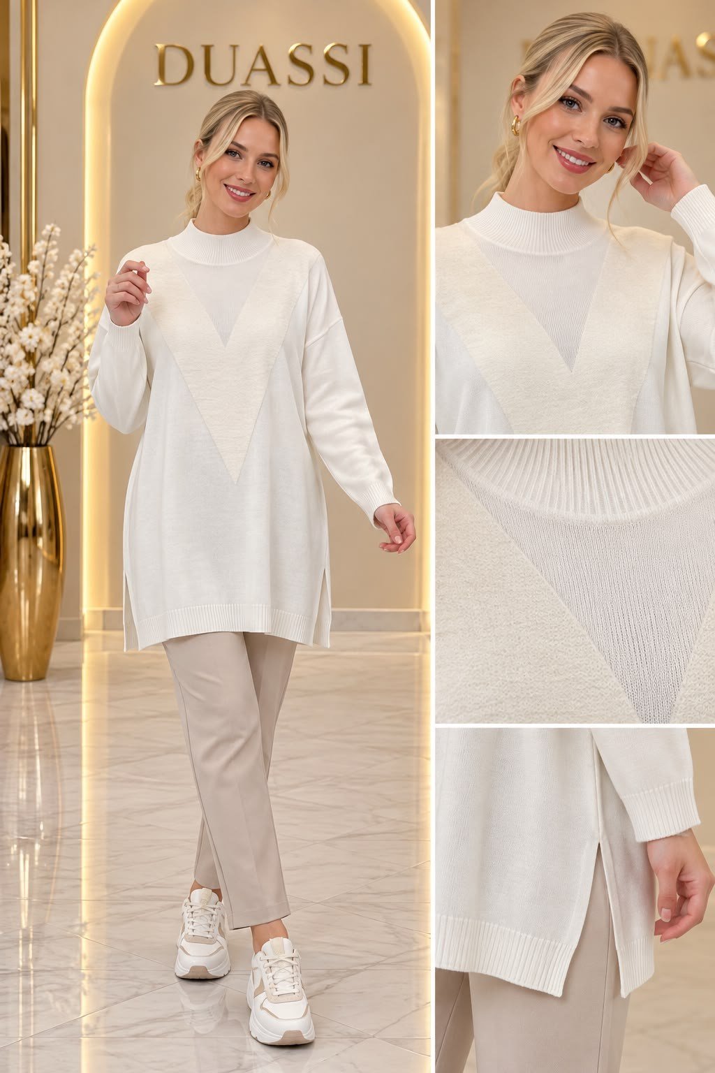 21472 Önü V Mink Detaylı Triko Tunik