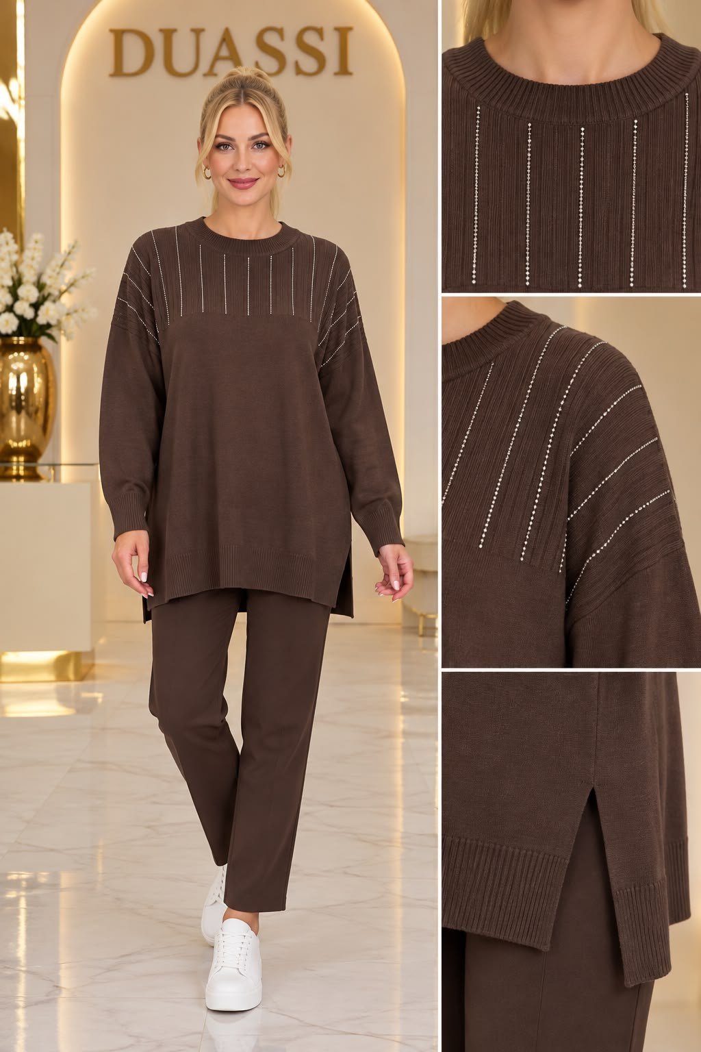 21739 Taş Detaylı Triko Tunik