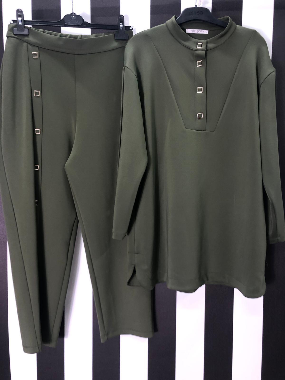 Aksesuarlı Tunik Pantolon Takımı 4148 - HAKİ
