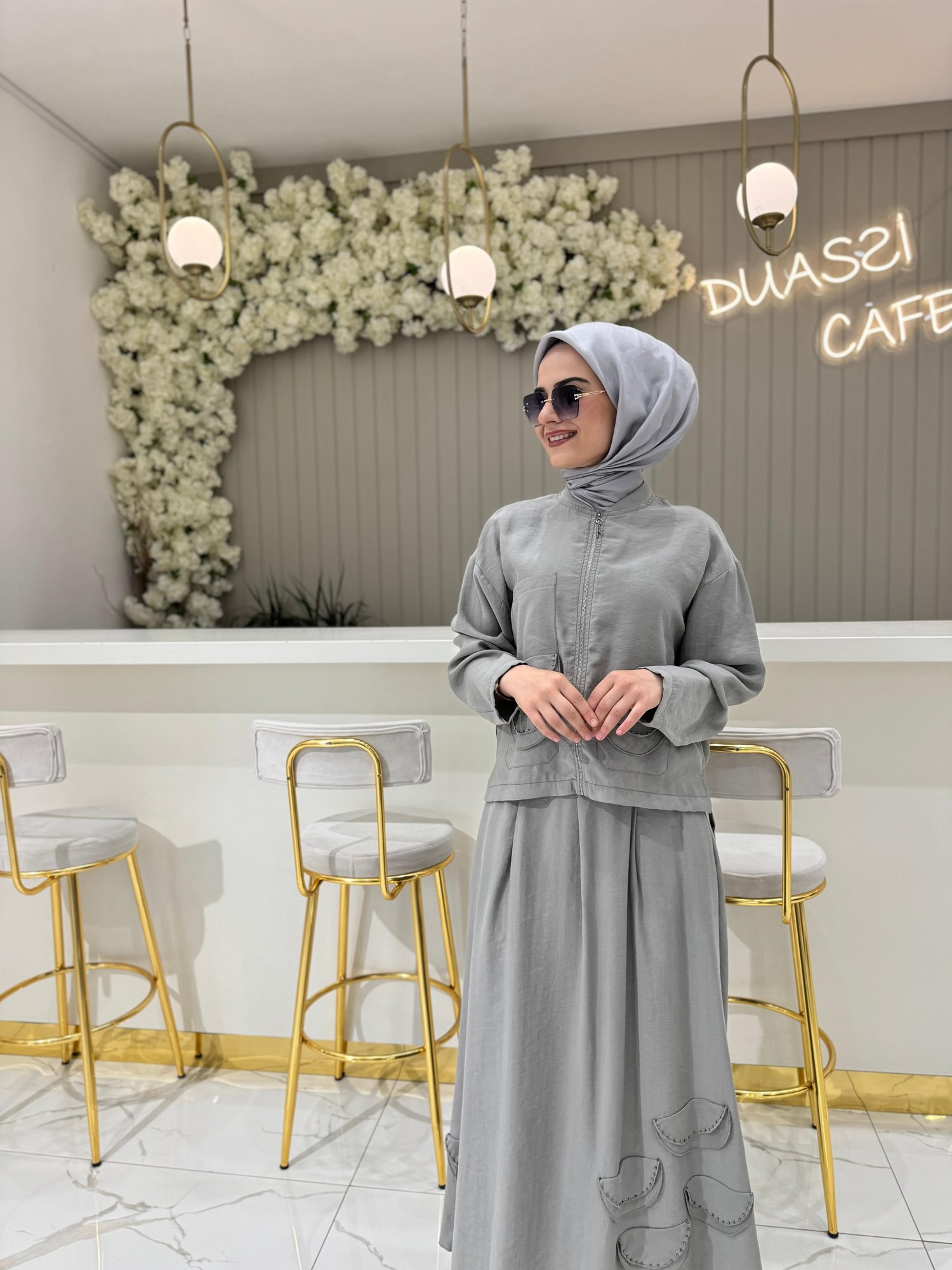 Ceremony Eteği Ve Ceketi Bakır Kum Boncuk Detaylı Pasıon Etekli Takım 5986-G - GRİ