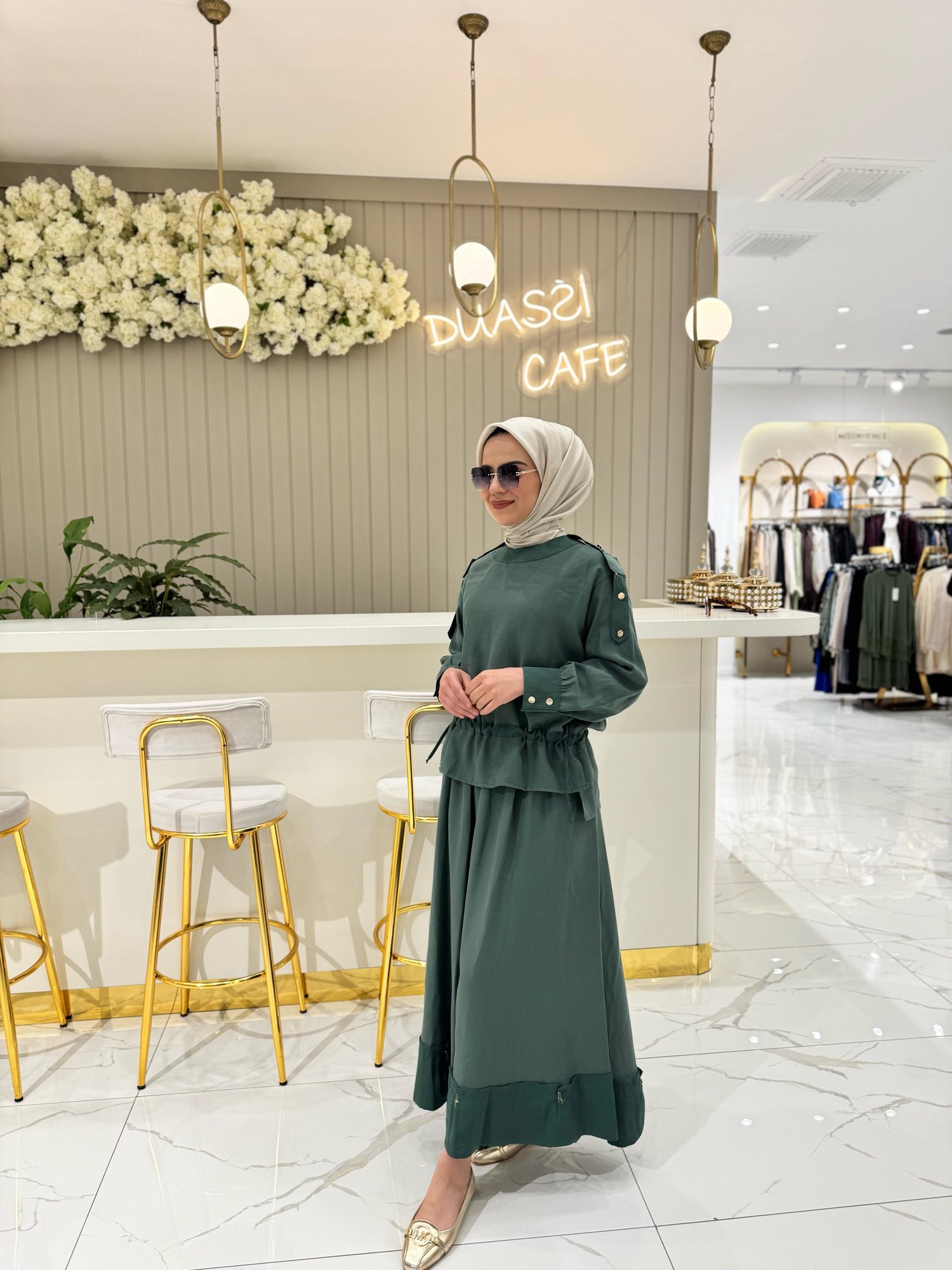 Ceremony Omuzları Apolet Detaylı Düğmeli Dubaı Garnili Pasıon Etekli Takım 5958-S - YEŞİL