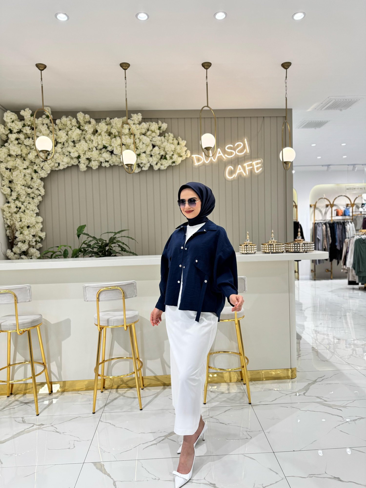Ceremony Önden Çıt Çıtlı İki Kapak Cepli Kısa Dubaı Tunik 5164-L - LACİVERT