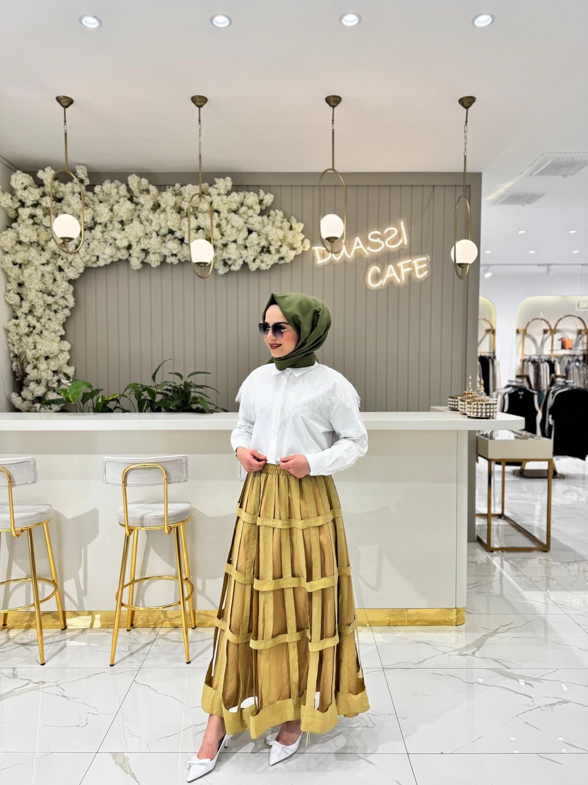 Ceremony  Pasıon Kafes Detaylı Dubaı Etek 5614-S - Sarı