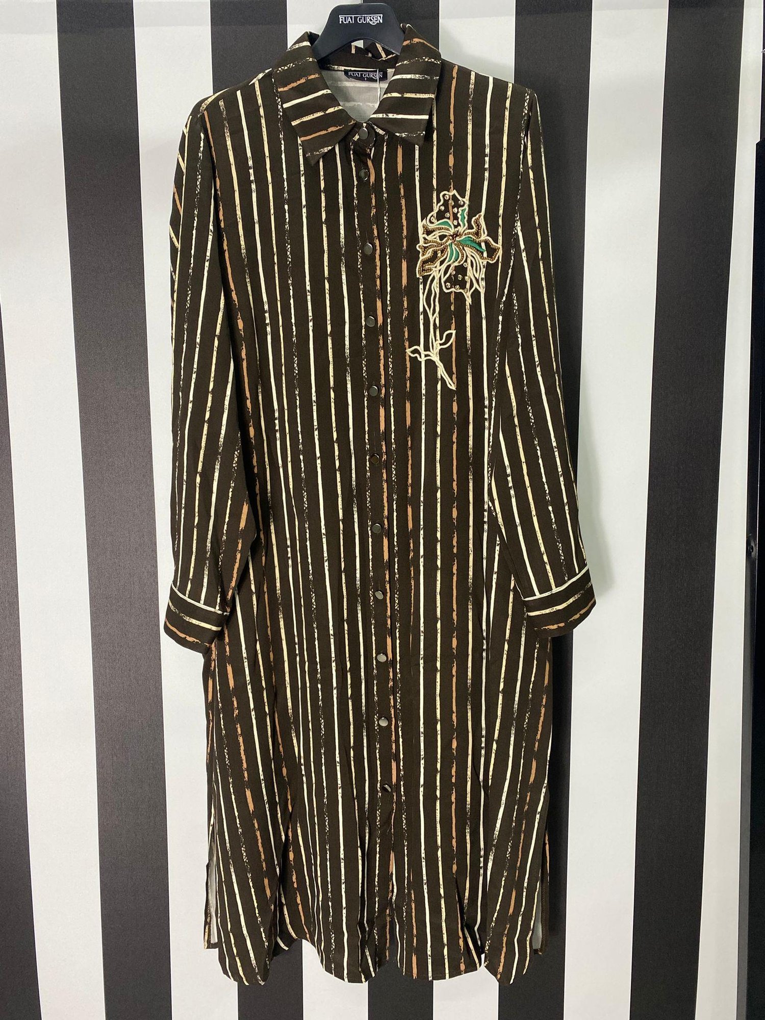 Çiçek Baskılı Çizgili Kap 9609 - KAHVE