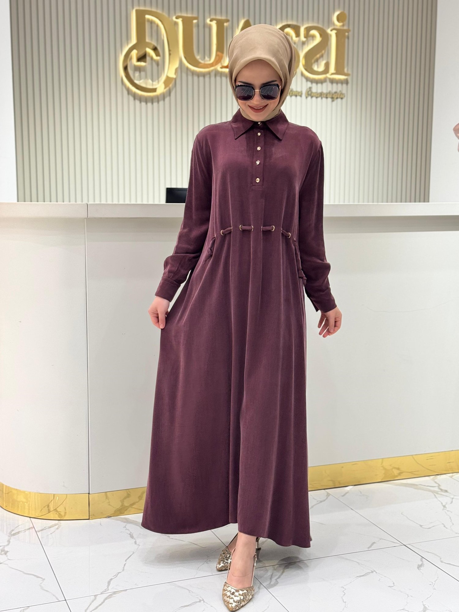 Clande 5007 Elbise  - BORDO
