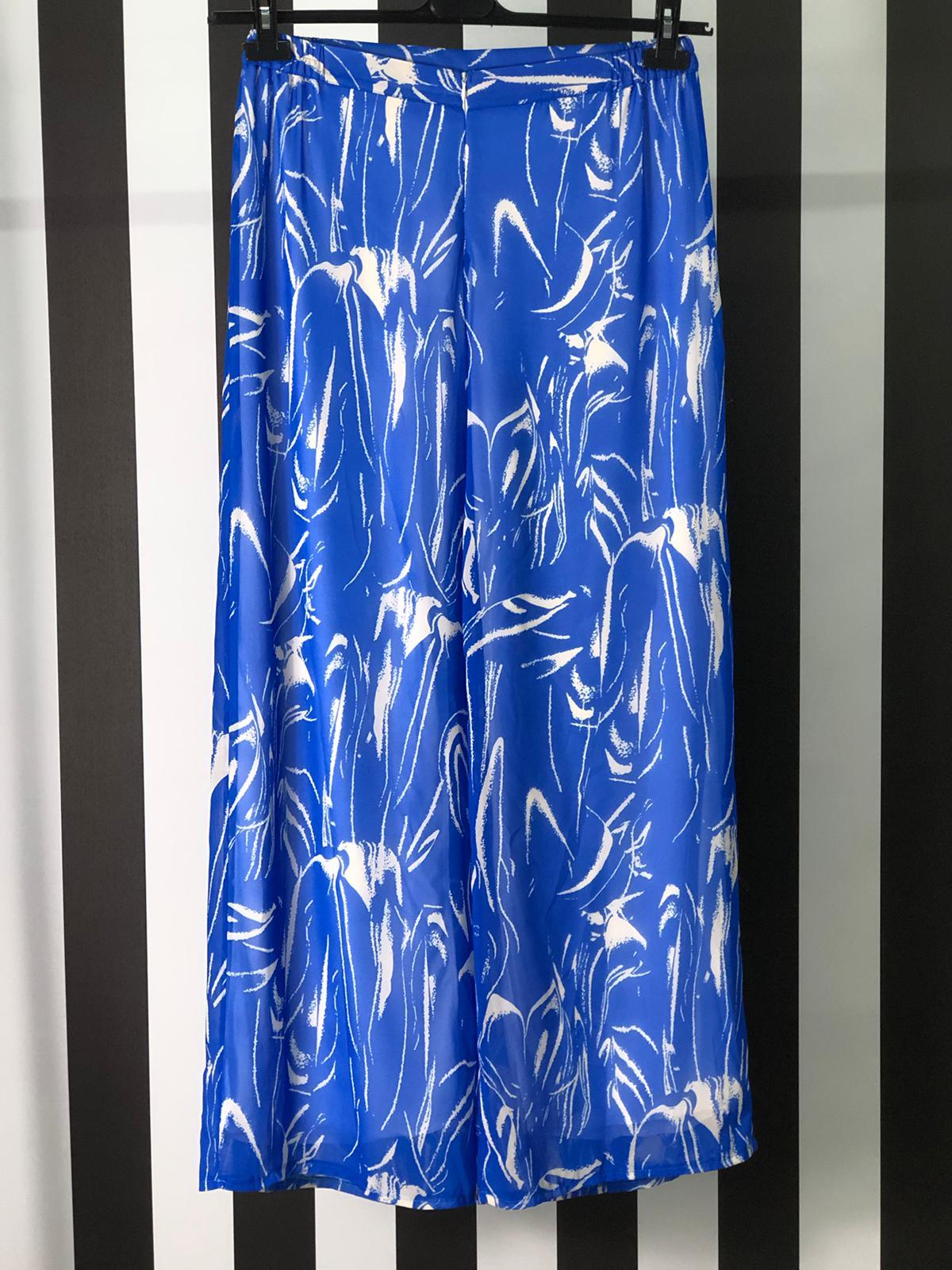 Desenli Şifon Pantolon 8410 - MAVİ