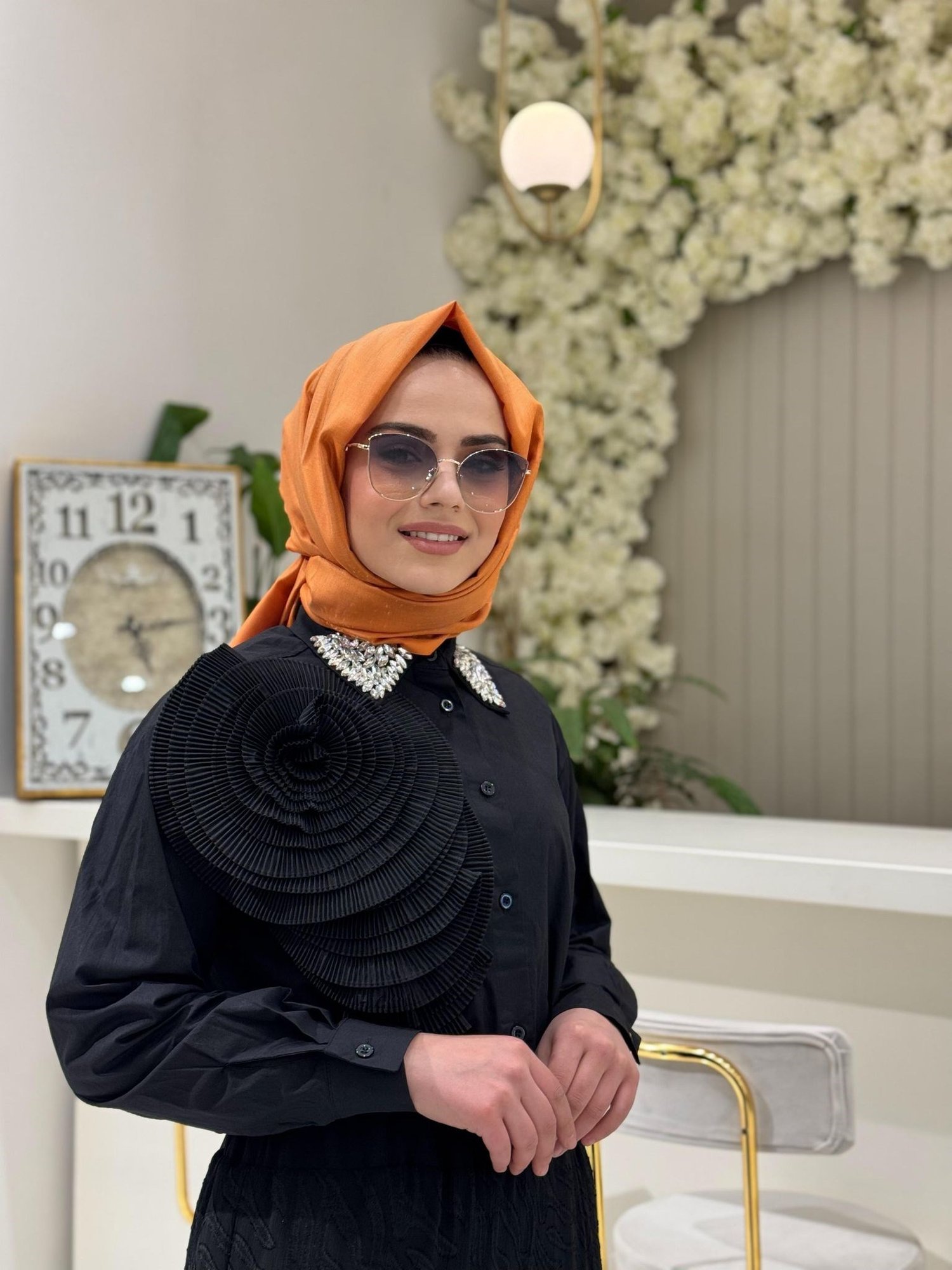 Duassi Gül Detay Gömlek 25S3034 - SİYAH