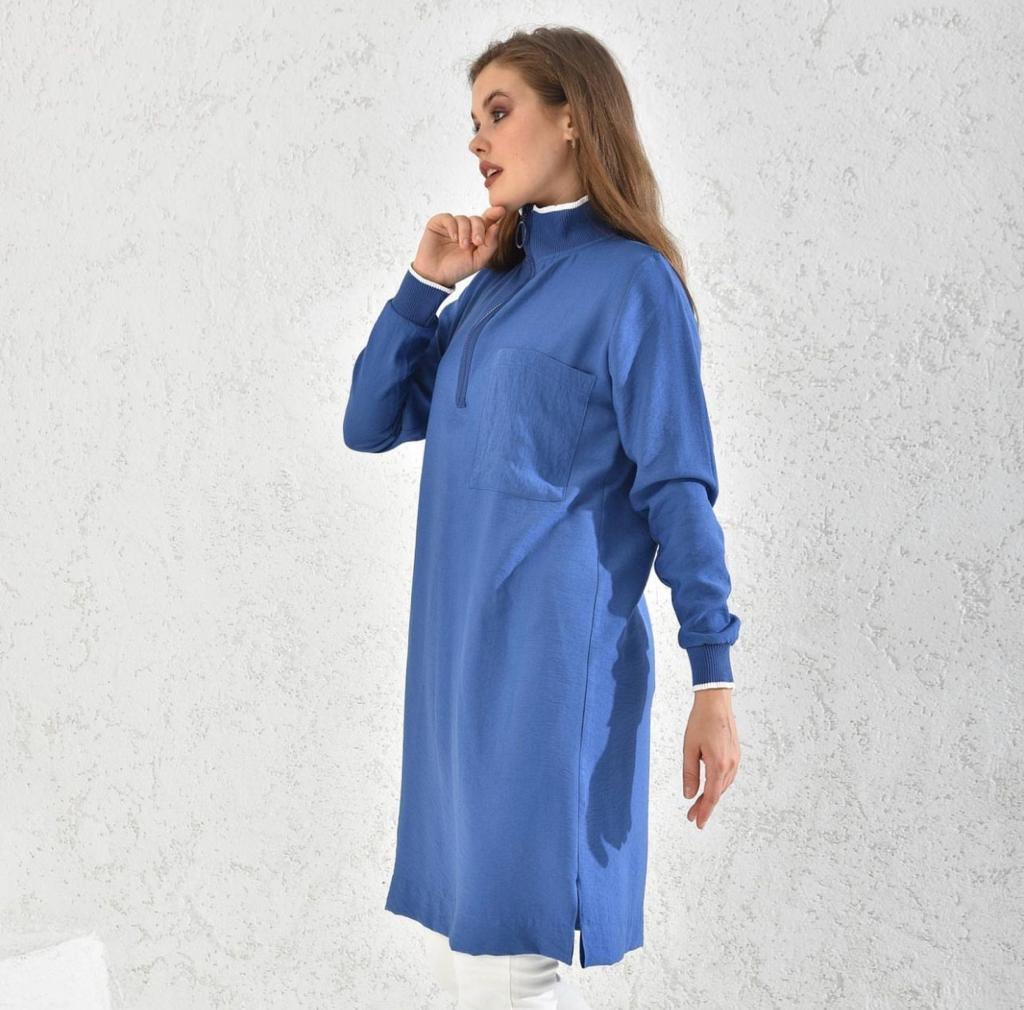 Fermuar Detaylı Tunik 0 - indigo mavi