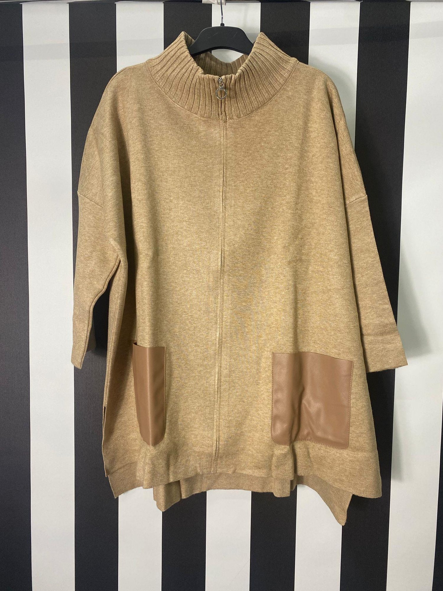Fermuarlı Triko Ceket 3647 - CAMEL