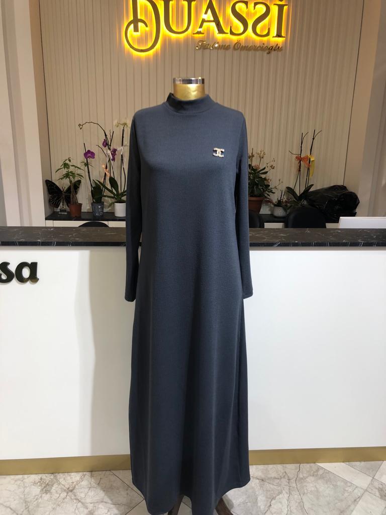 Fitilli Viskon Kumaş Elbise 944 - GRİ