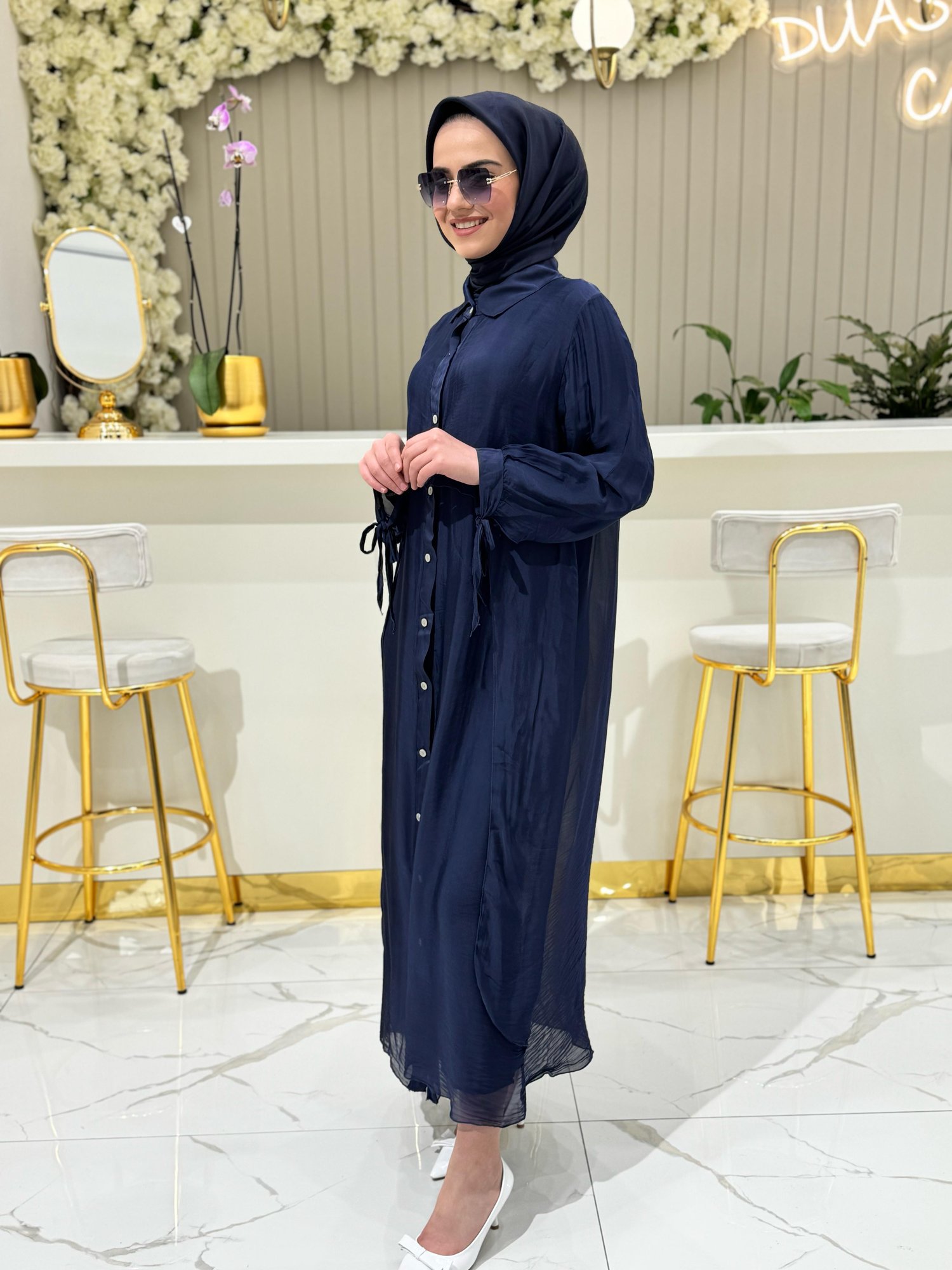Florence Düğmeli Gömlek Elbise 3016-M - MAVİ