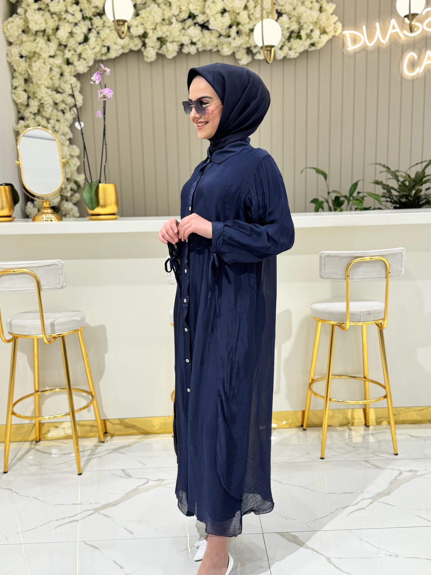 Florence Düğmeli Gömlek Elbise 3016-M - MAVİ