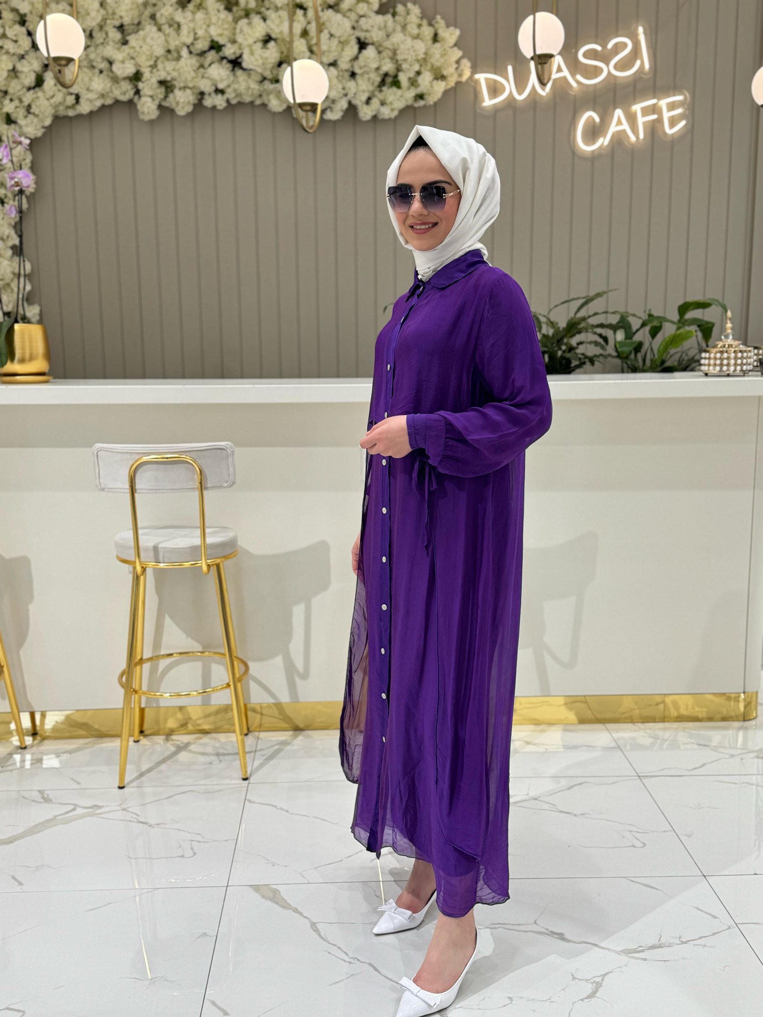 Florence Düğmeli Gömlek Elbise 3016 - MOR