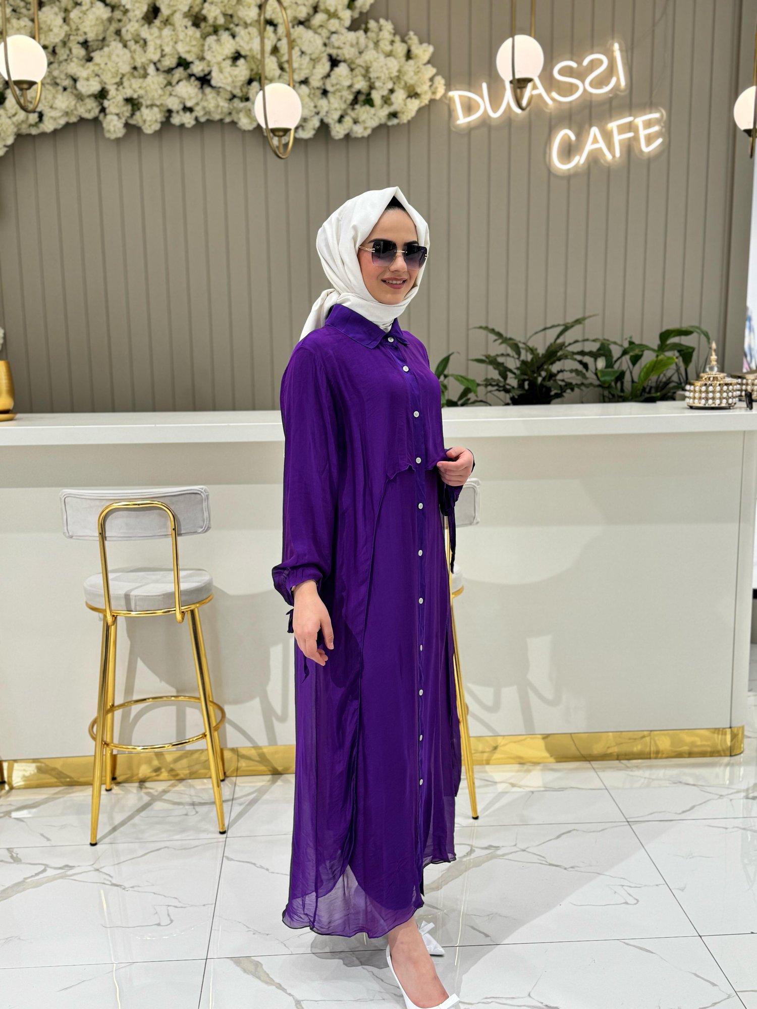 Florence Düğmeli Gömlek Elbise 3016 - MOR