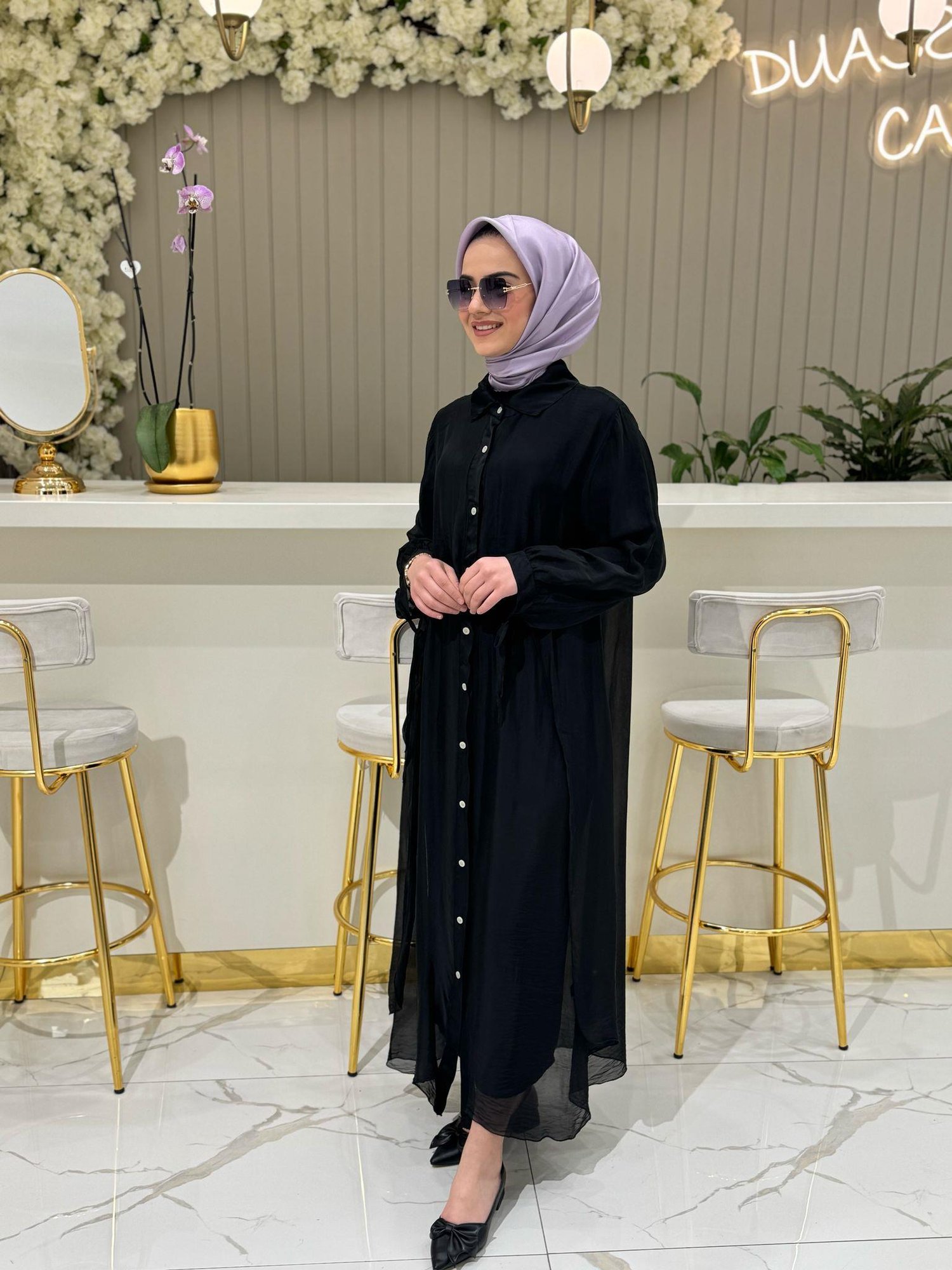 Florence Düğmeli Gömlek Elbise 3016-S - SİYAH