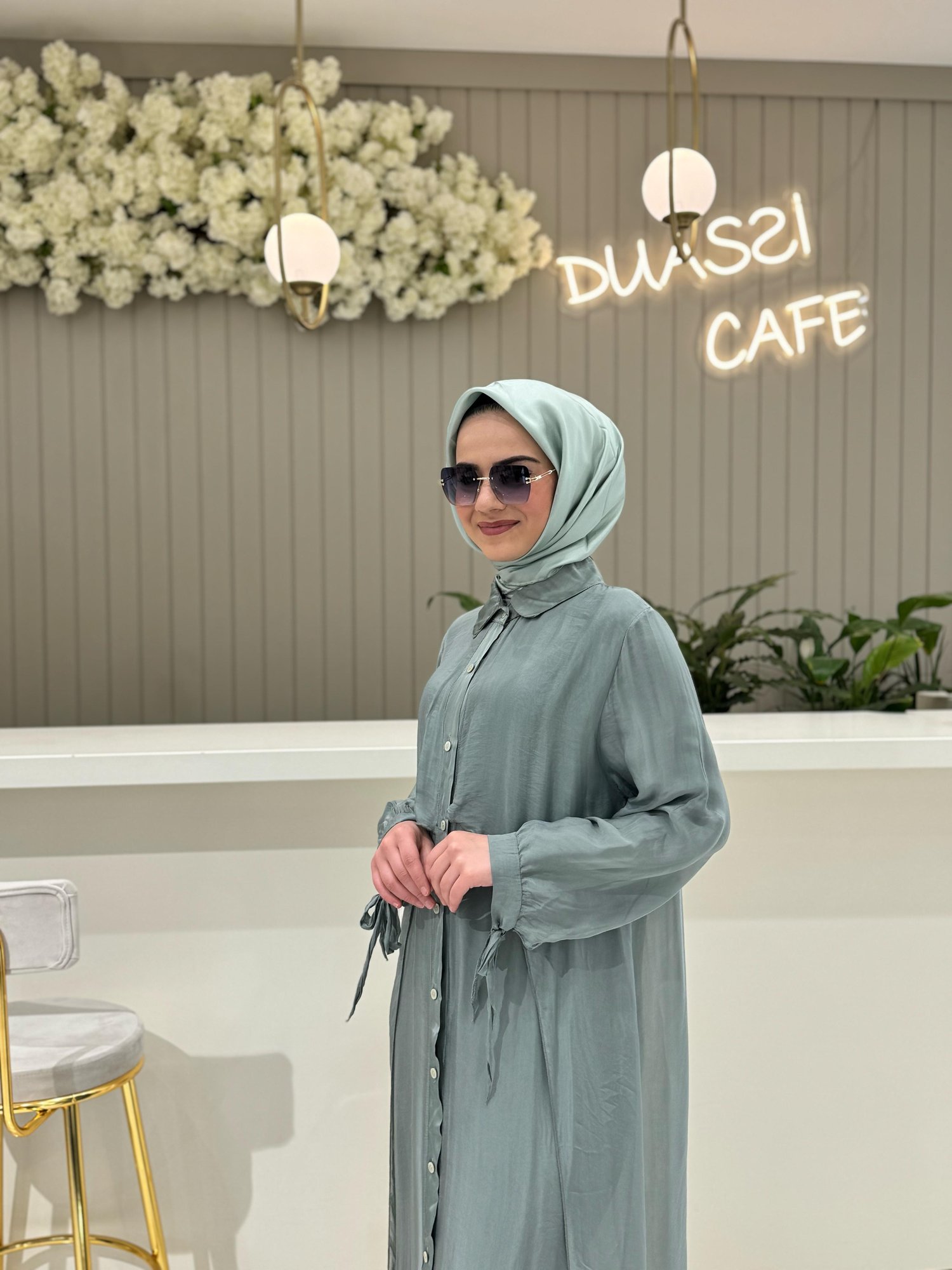 Florence Düğmeli Gömlek Elbise 3016-Y - YEŞİL