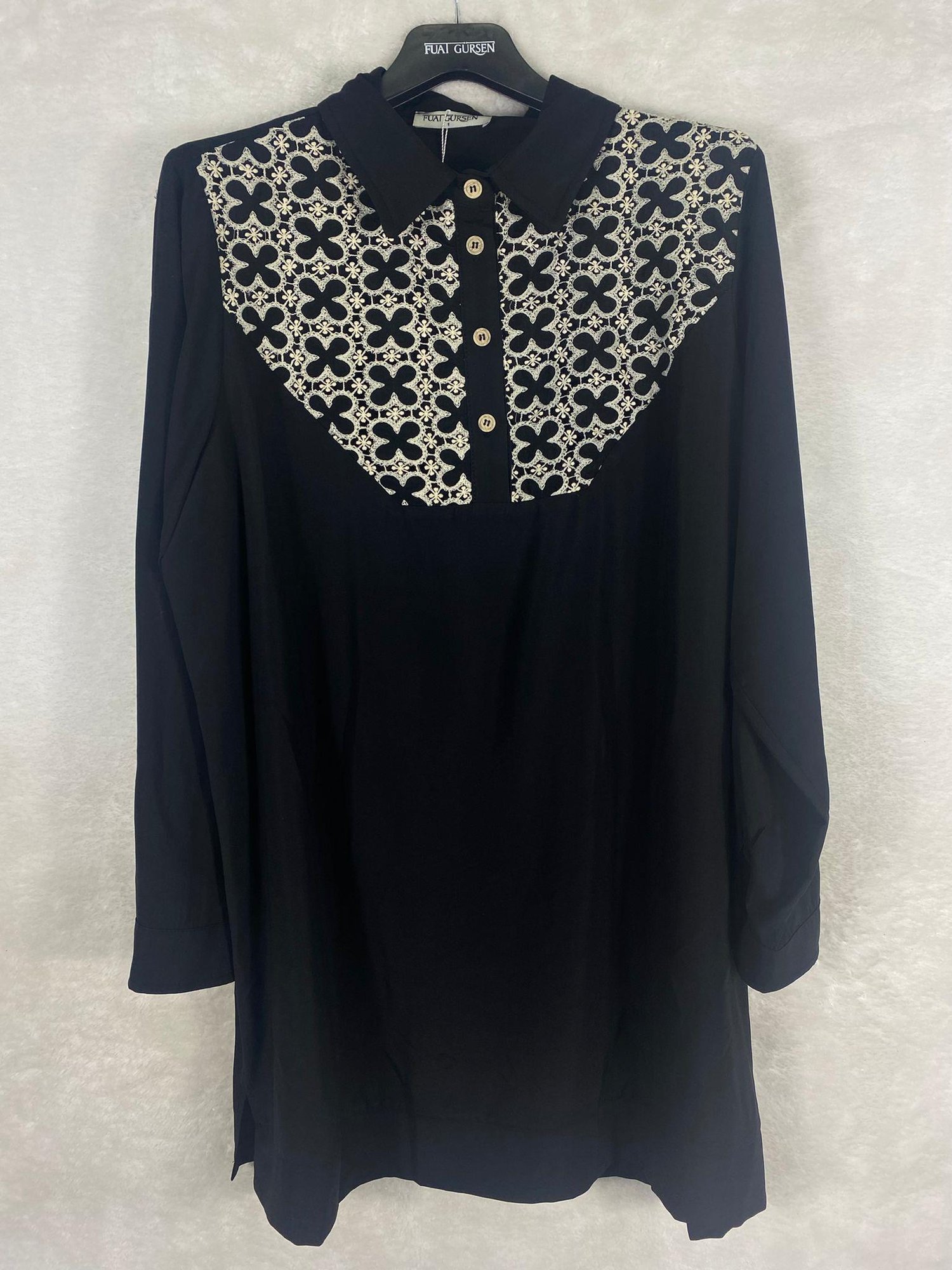 Fuat Gürşen Dantel Detaylı Tunik 1340 - SİYAH