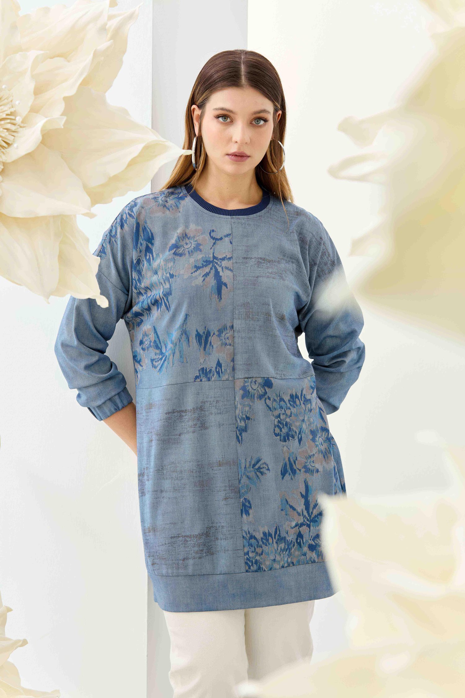 Fuat Gürşen Desenli Tunik 3302 - LACİVERT
