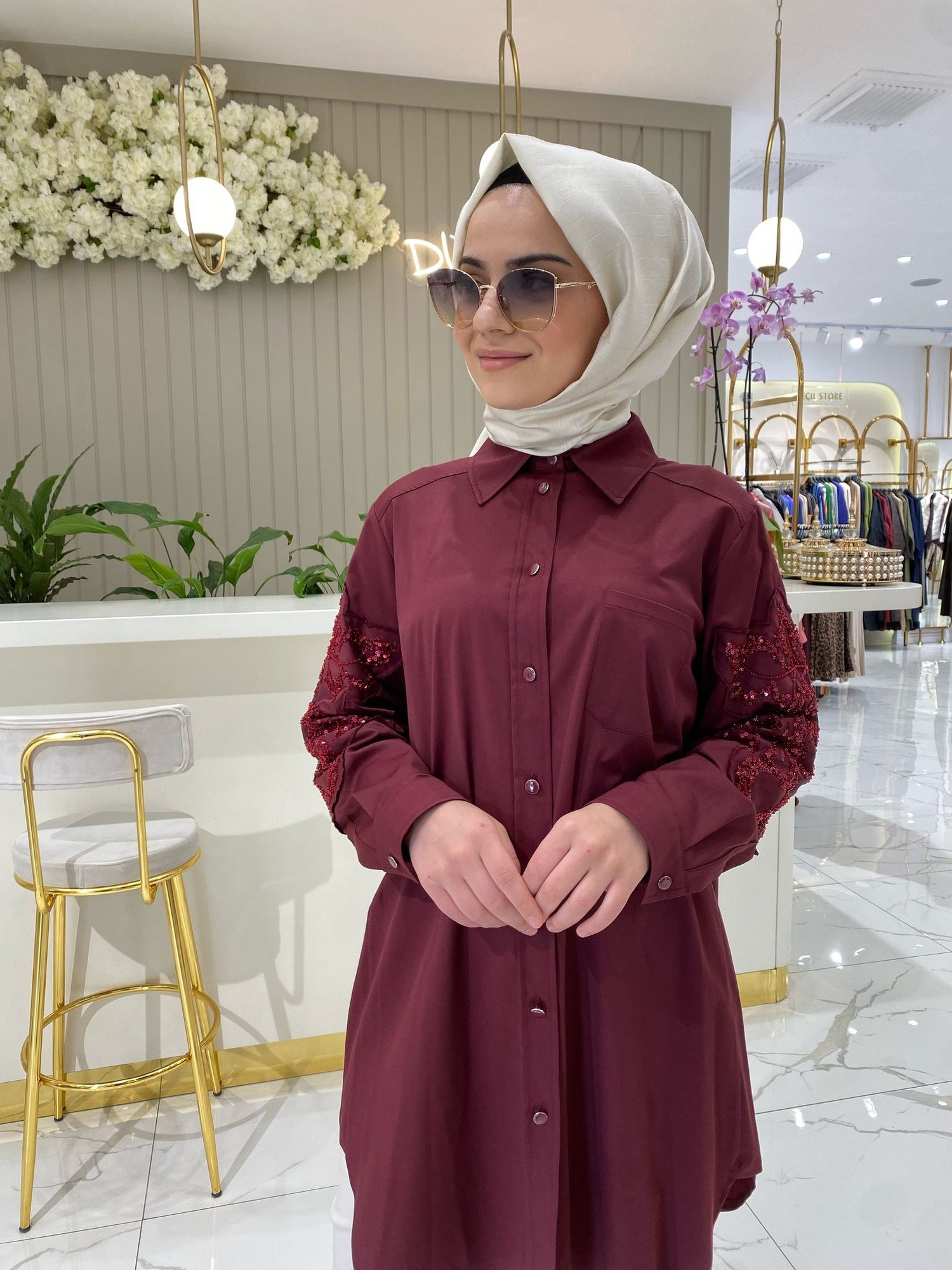 Fuat Gürşen Kol Detaylı Tunik 3320 - BORDO