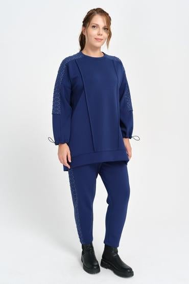 Fuat Gürşen Taş Baskılı Takım 2339 - indigo mavi
